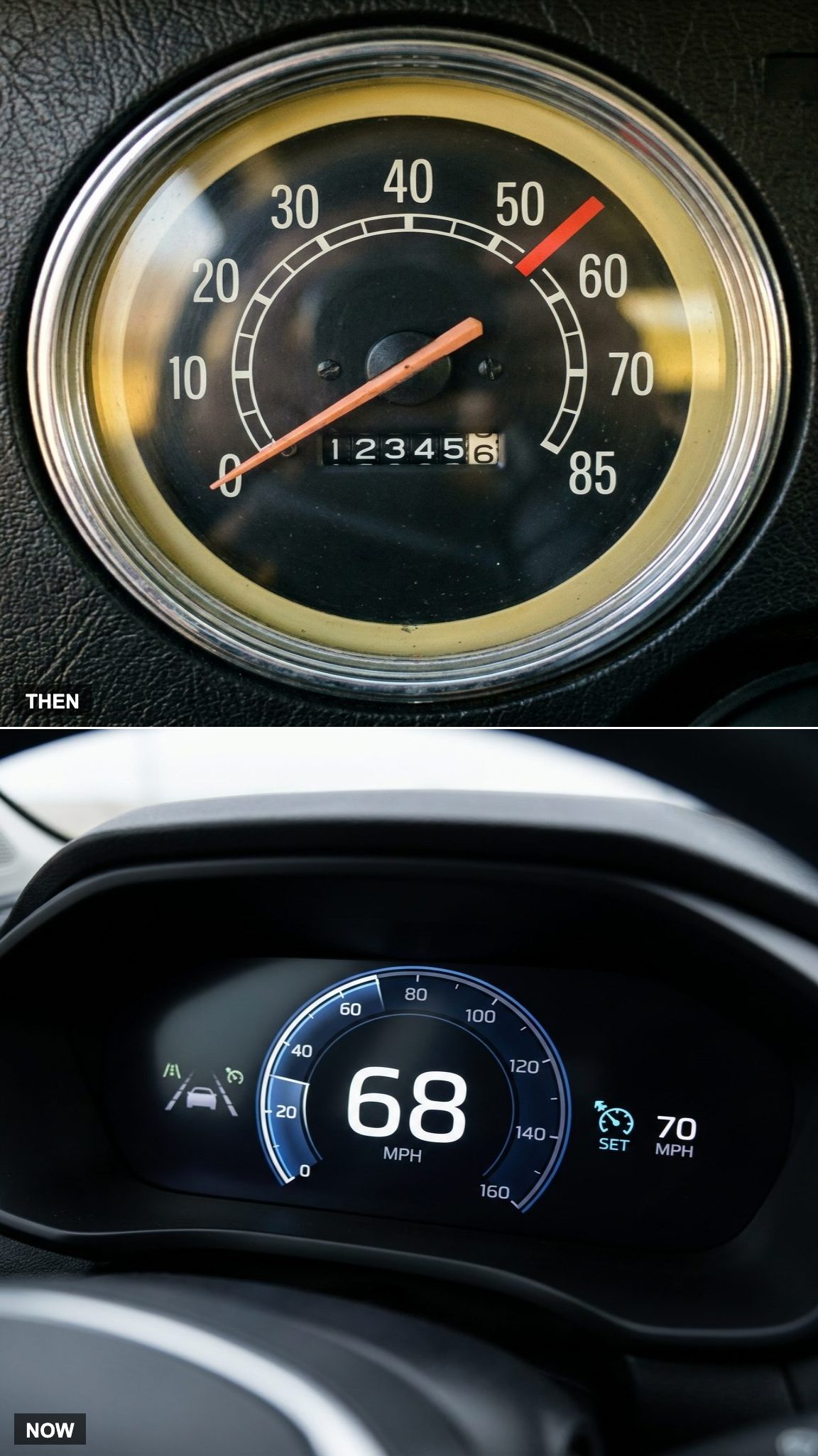 Wide Analog Speedometers Gave Way to Precise Digital Readouts