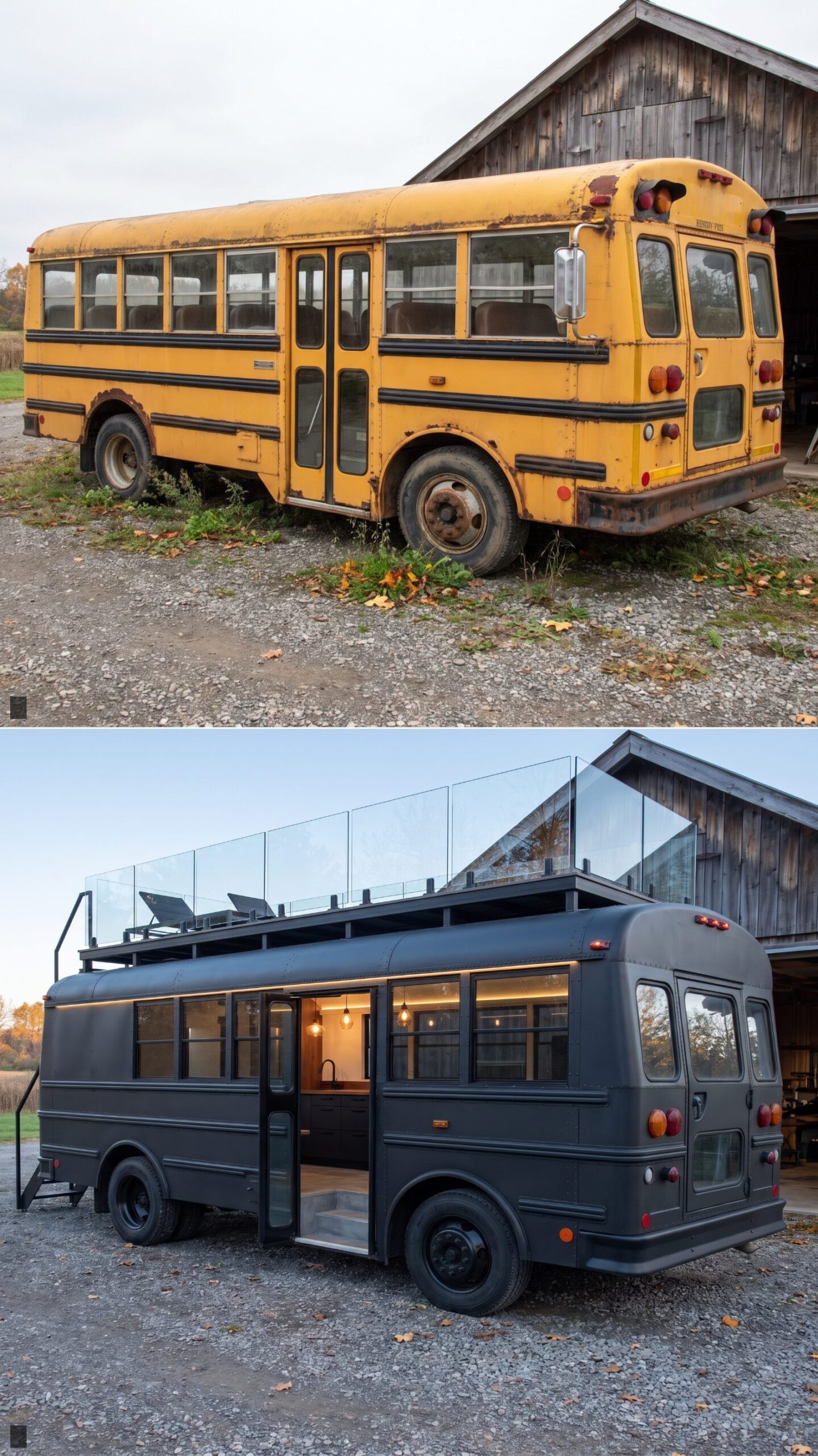 Black Steel Modern Cabin with a Glass-Rail Rooftop