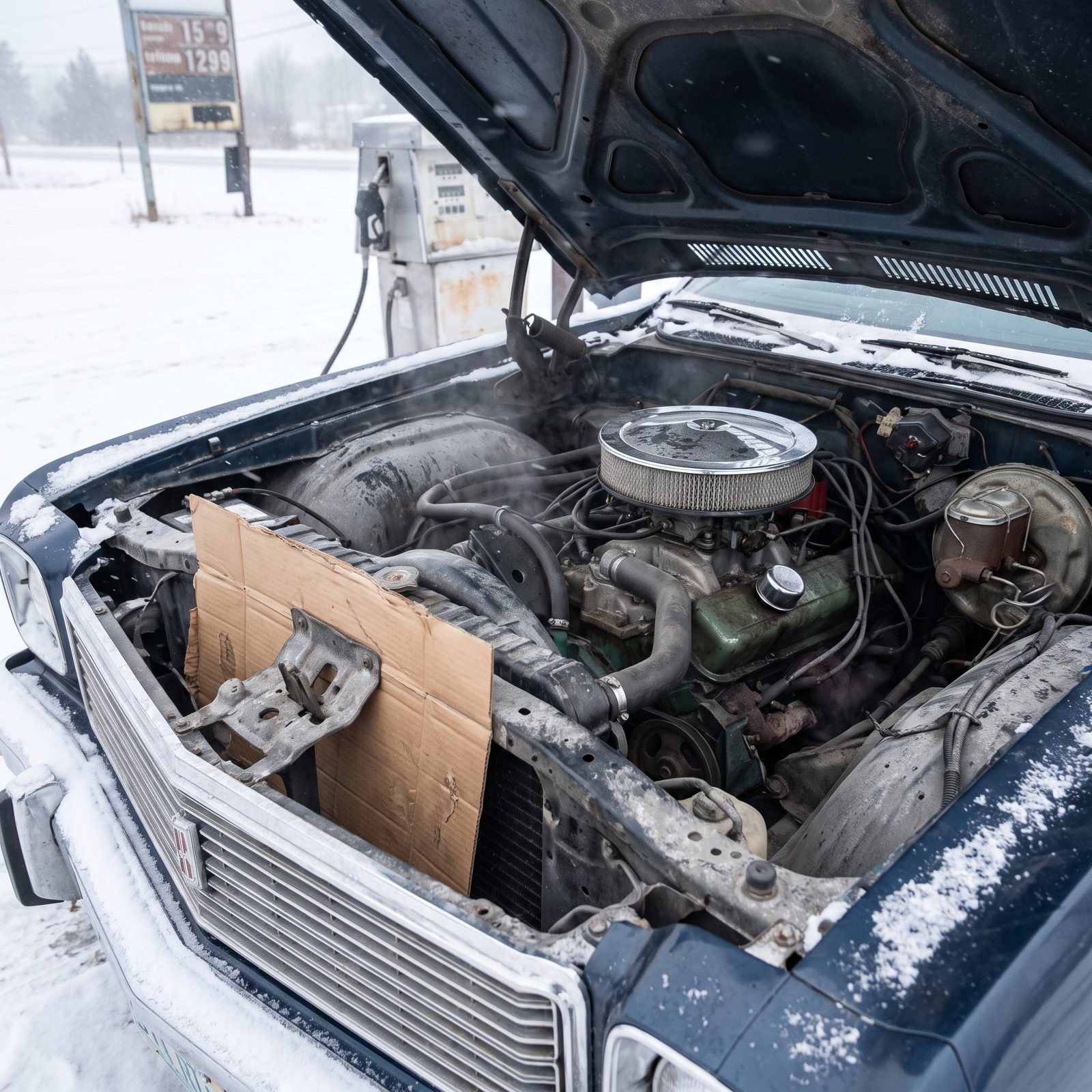 Blocking Half the Radiator With Cardboard to Hold In Engine Heat