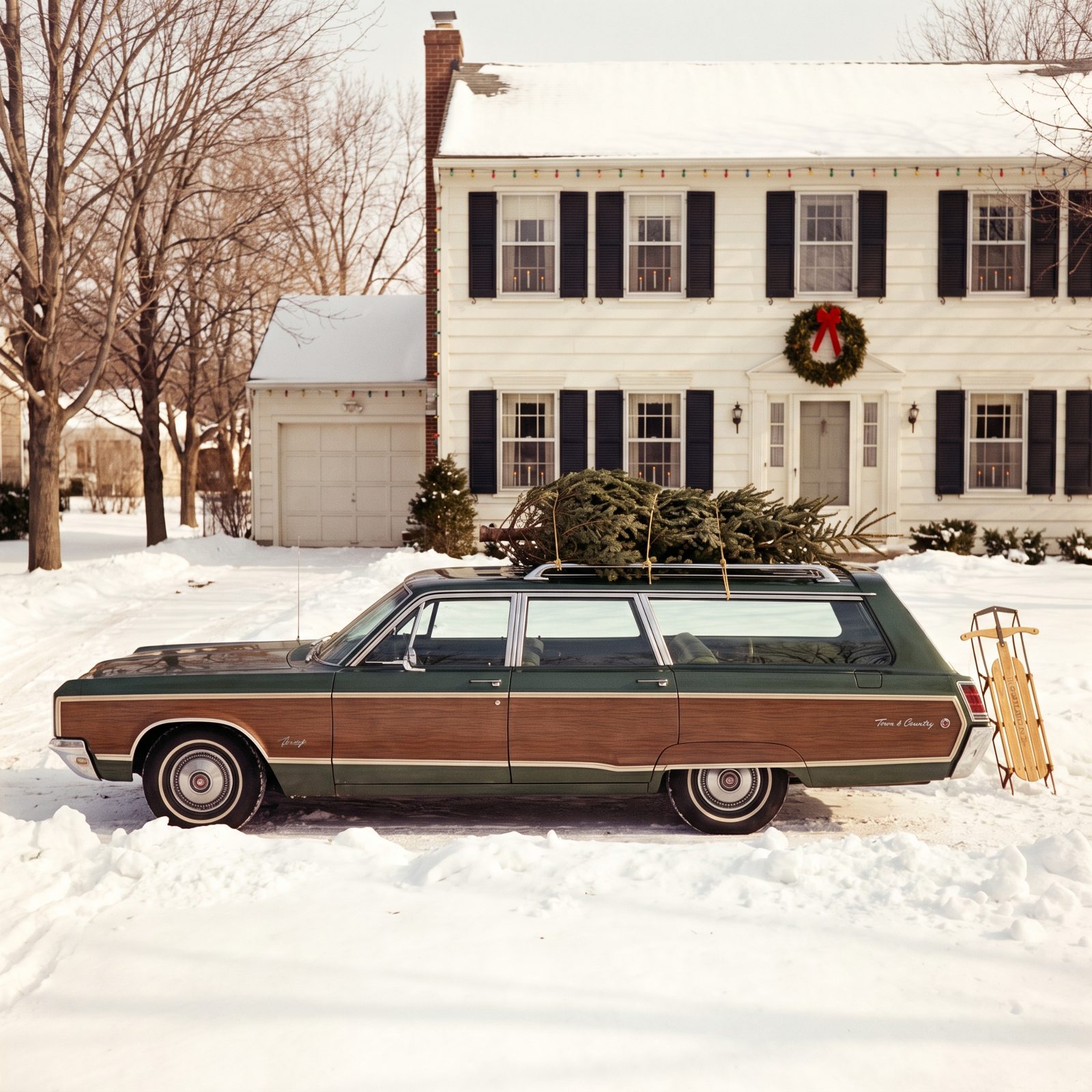 The Chrysler Town & Country With a Tree Above Its Faux-Wood Siding