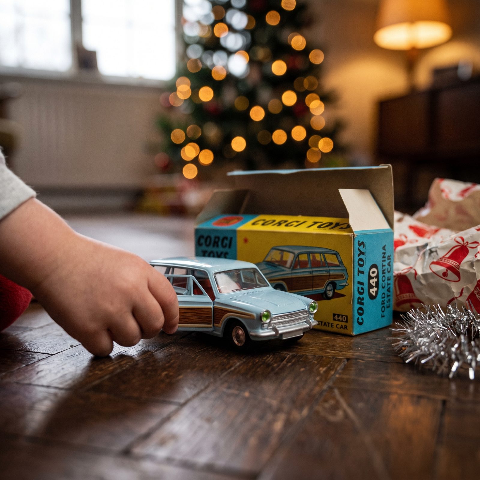 The Corgi Ford Consul Cortina Estate With Working Doors and a Wood-Grain Flank