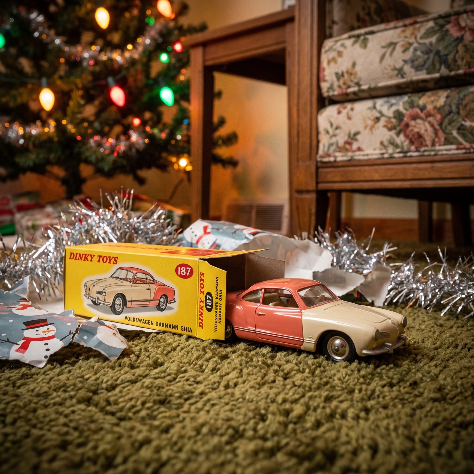 The Dinky Toys Volkswagen Karmann Ghia in Its Little Yellow Box