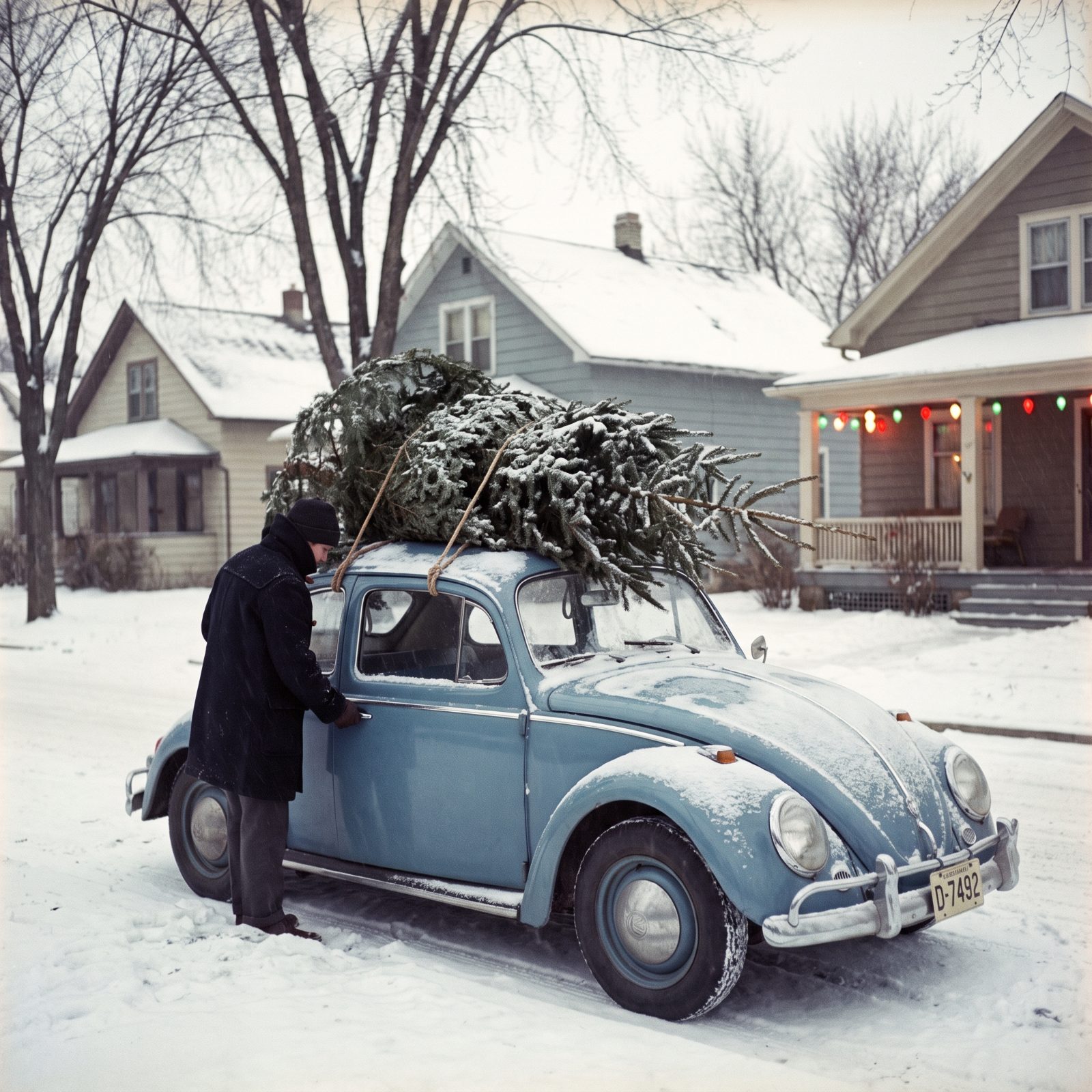A Douglas Fir Tied to a Volkswagen Beetle