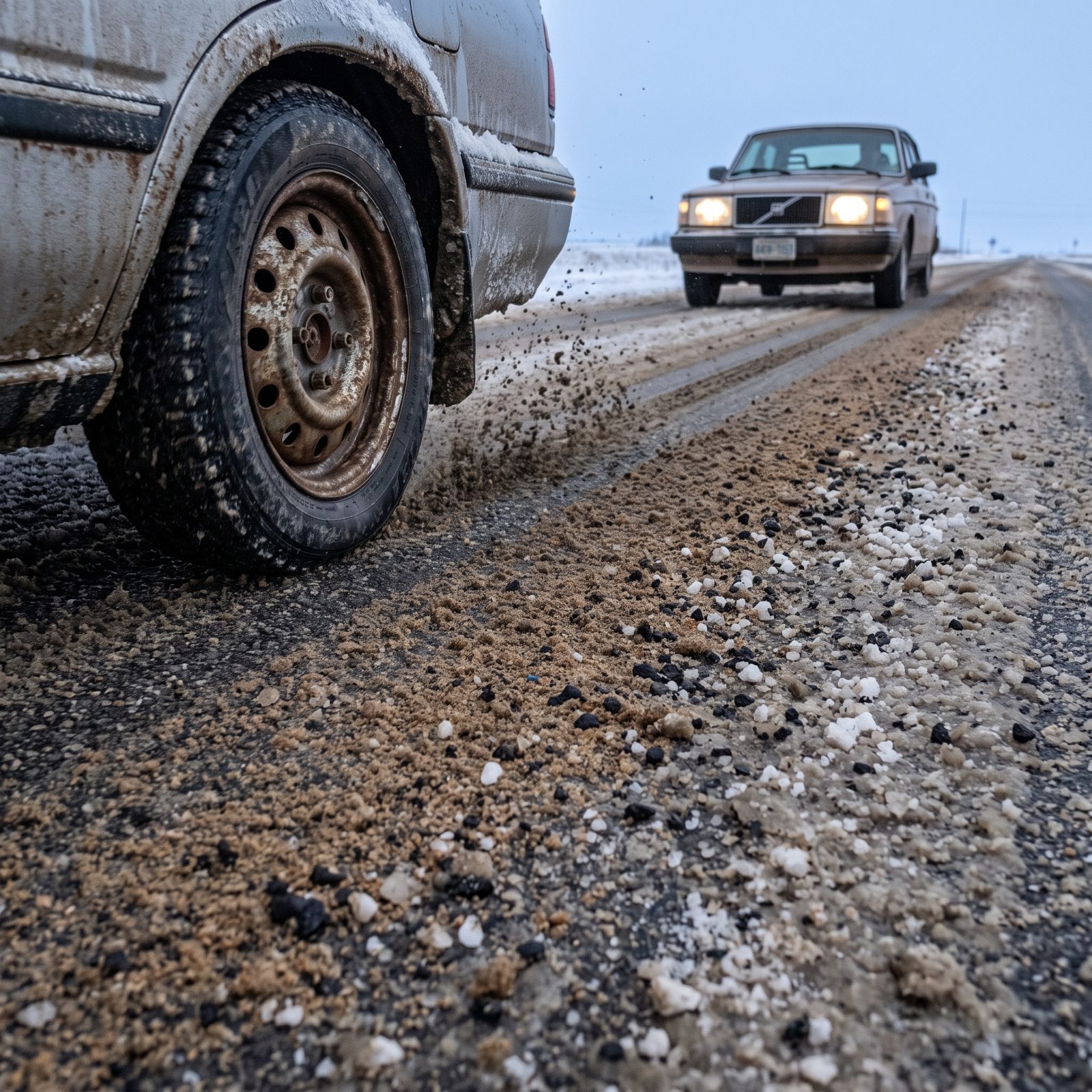 Driving on Roads Covered With Sand, Cinders, and Coarse Salt