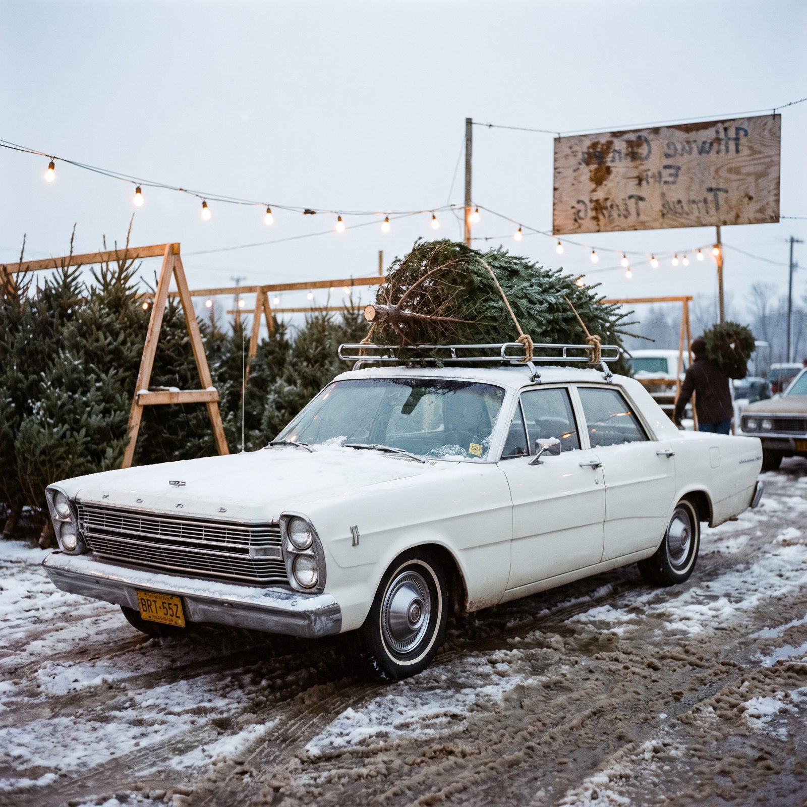 The Ford Galaxie With a Tree on a Metal Roof Rack