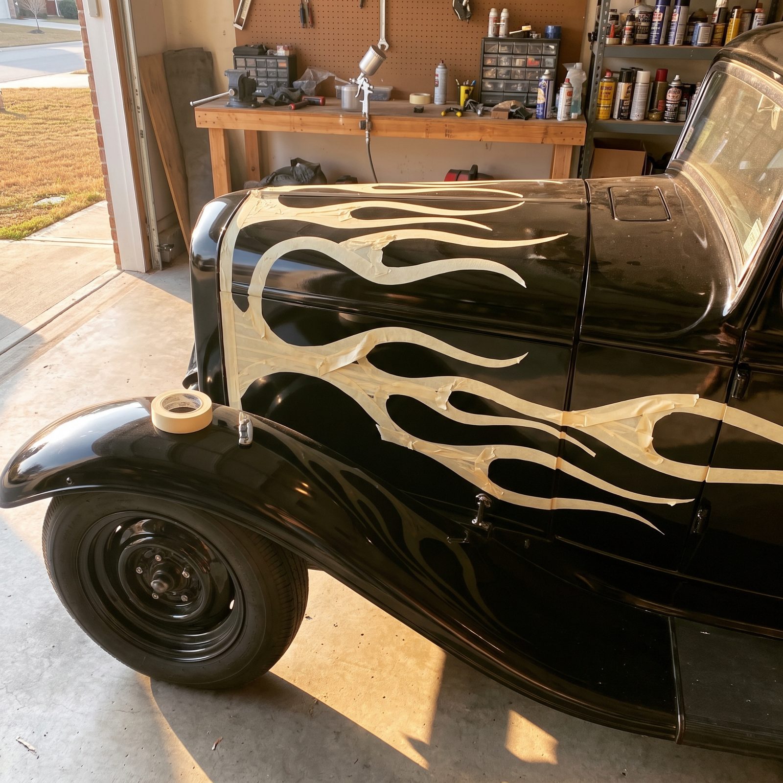 Laying Out Flames With Masking Tape and Imagination