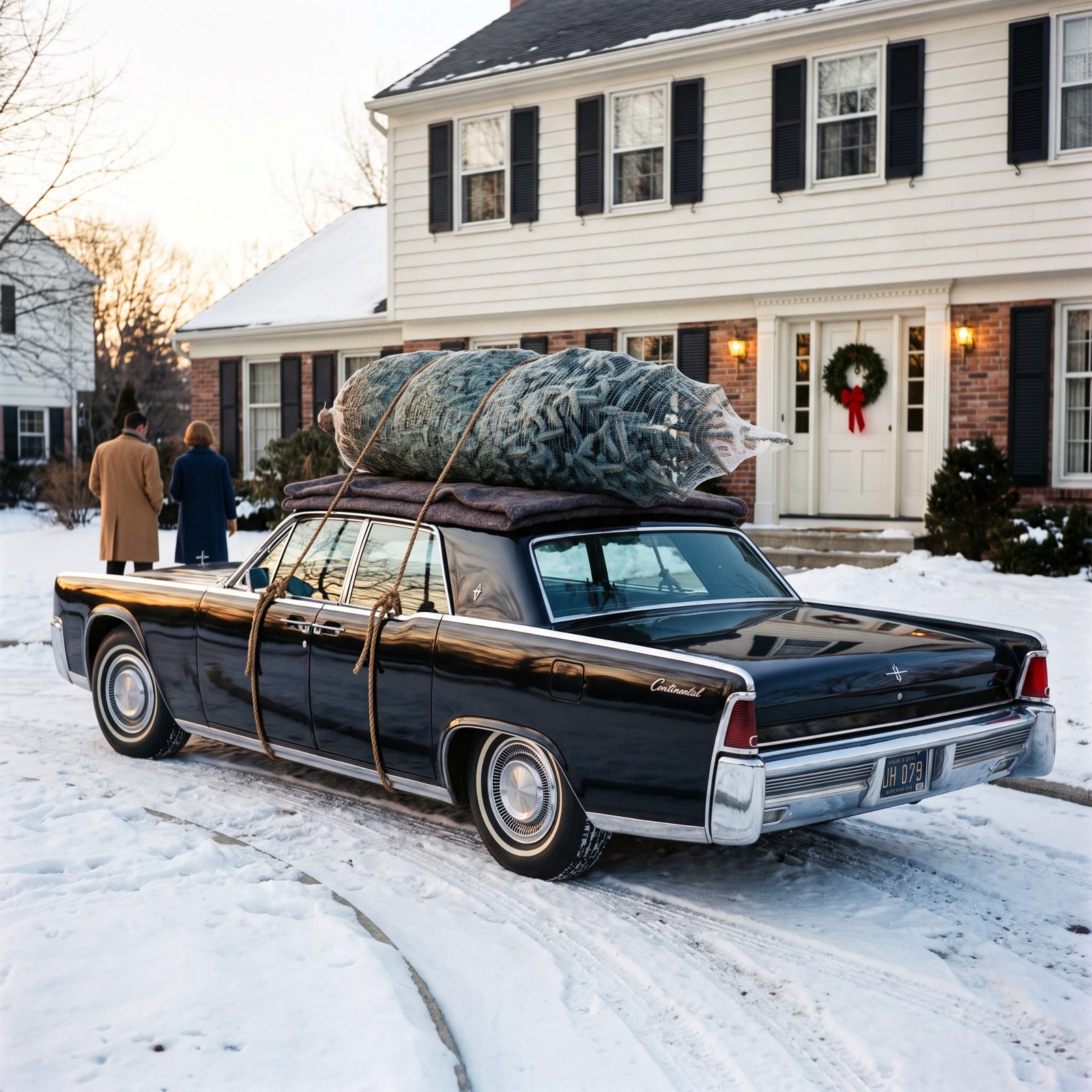 The Lincoln Continental With a Carefully Bundled Blue Spruce