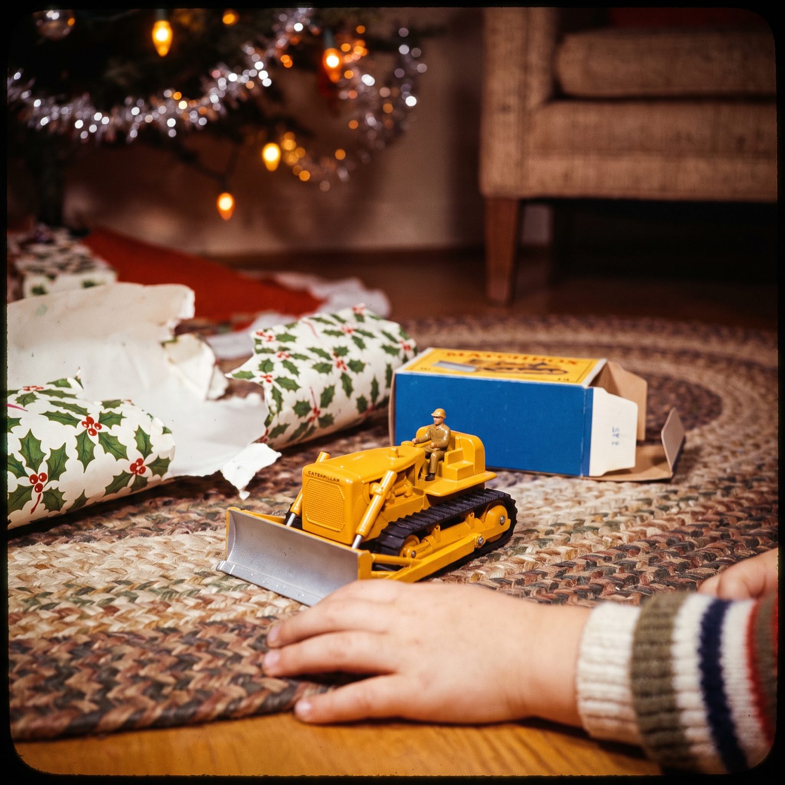 The Matchbox No. 18 Caterpillar Bulldozer With the Yellow Body and Real Rubber Treads