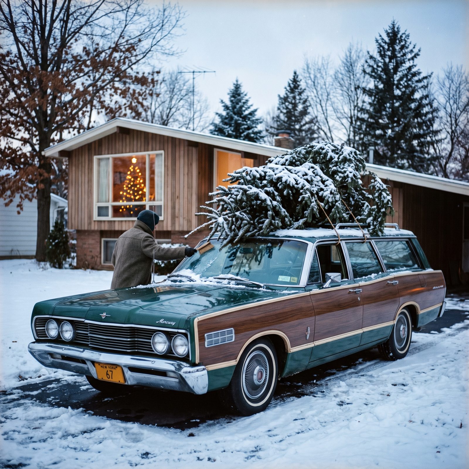 The Mercury Colony Park With Evergreen Branches Overhanging the Windshield