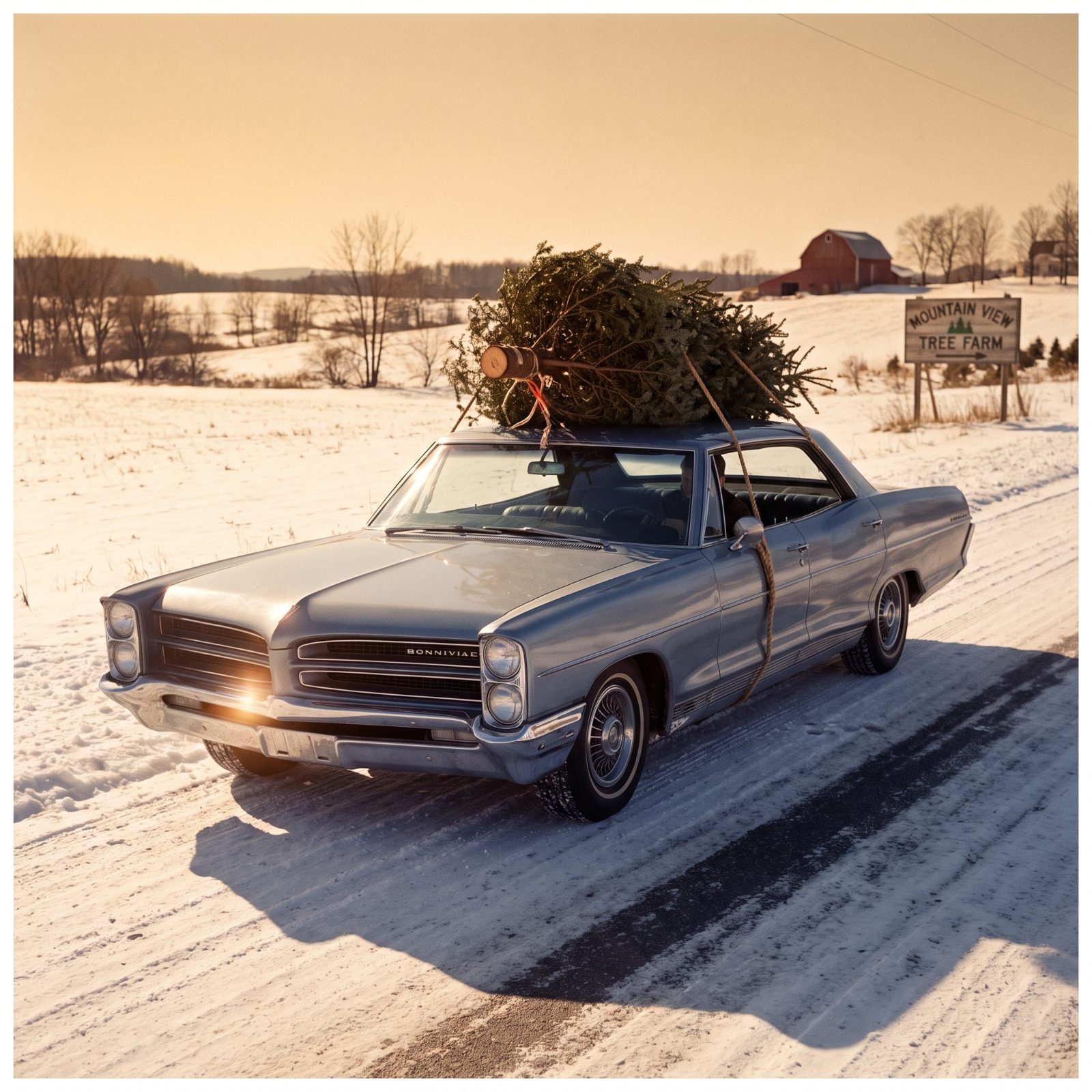 The Pontiac Bonneville Returning From a Rural Tree Farm