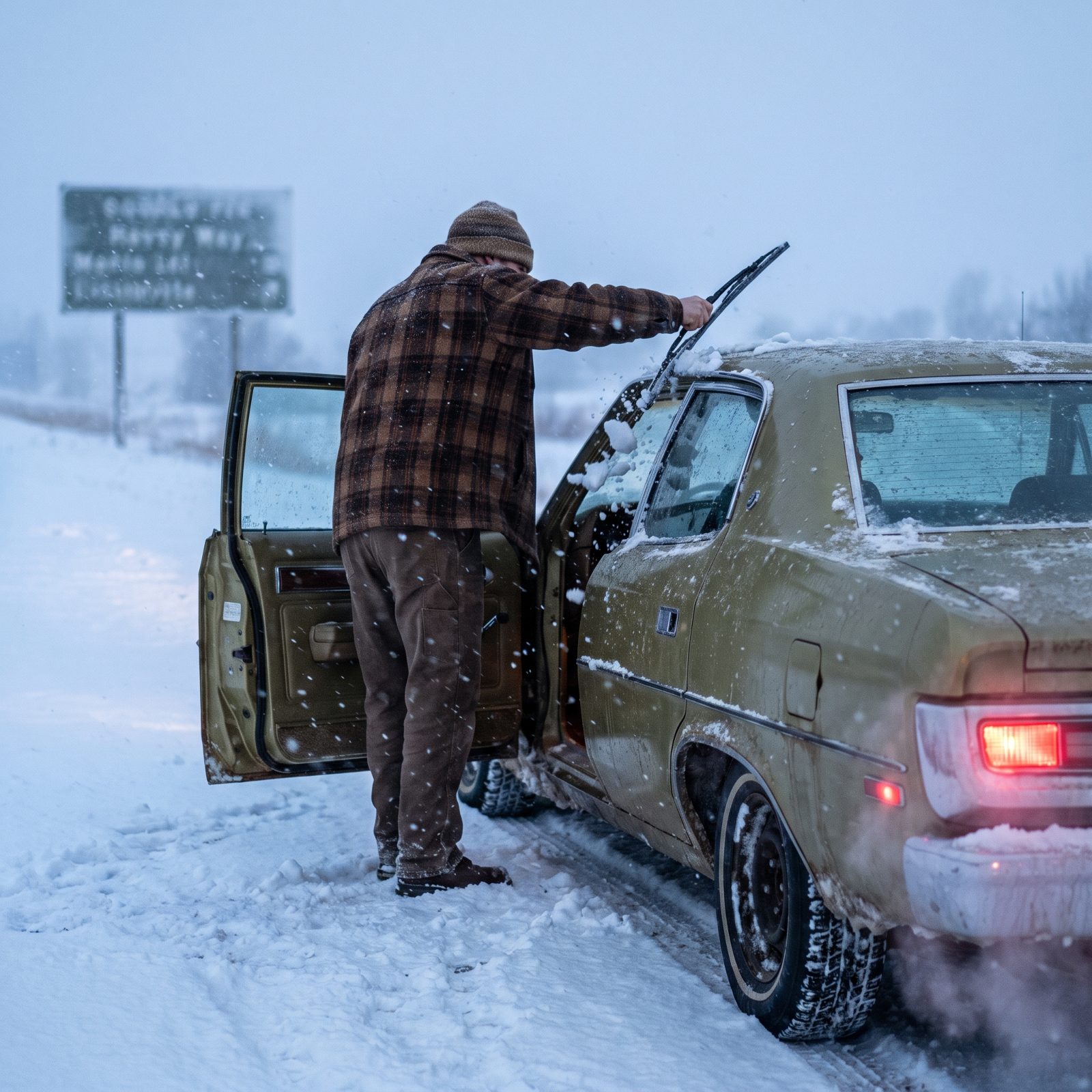 Pulling Over to Knock the Packed Ice Off the Wiper Blades