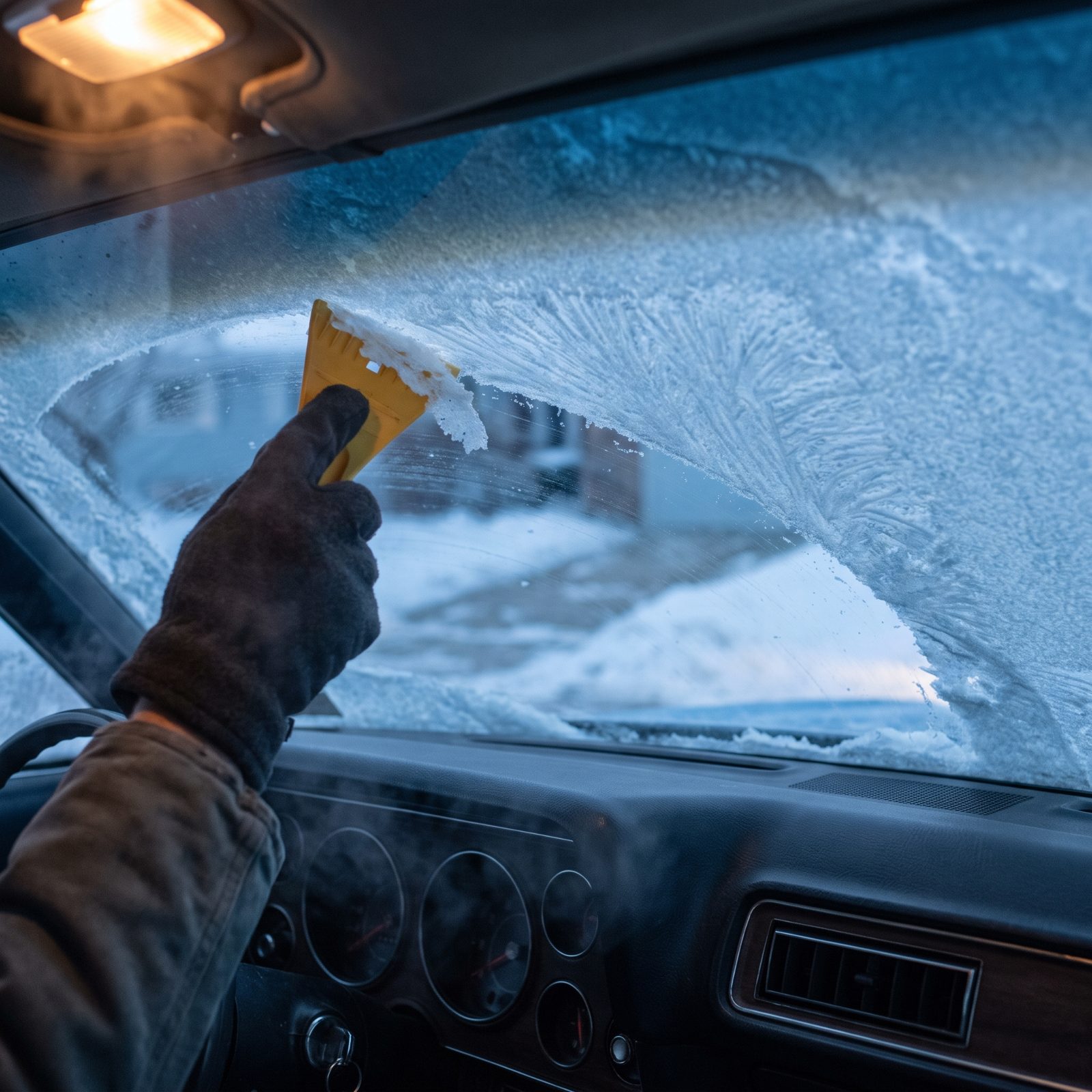 Scraping a Bloom of Frost From the Inside of the Windshield