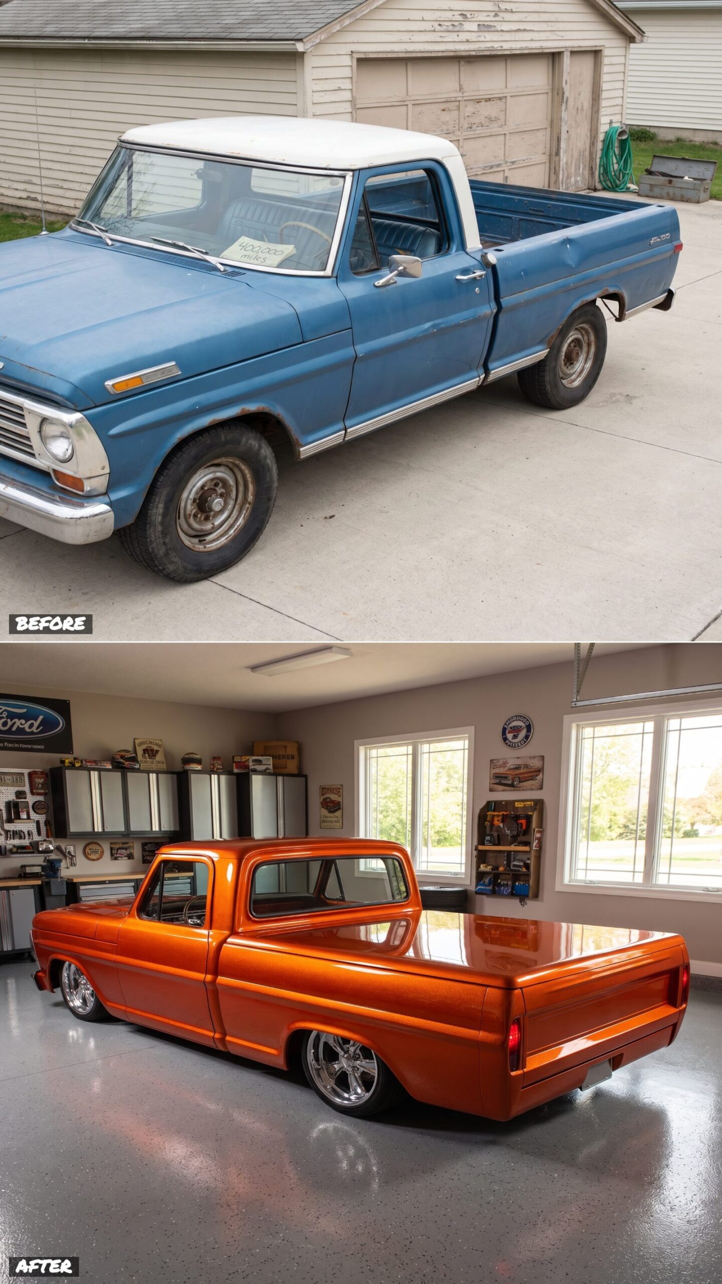 Slammed Shop Truck in Deep Candy Tangerine