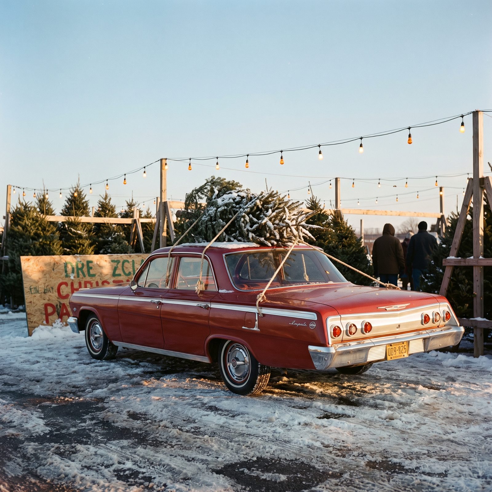 A Snow-Dusted Fir on a 1962 Chevrolet Impala
