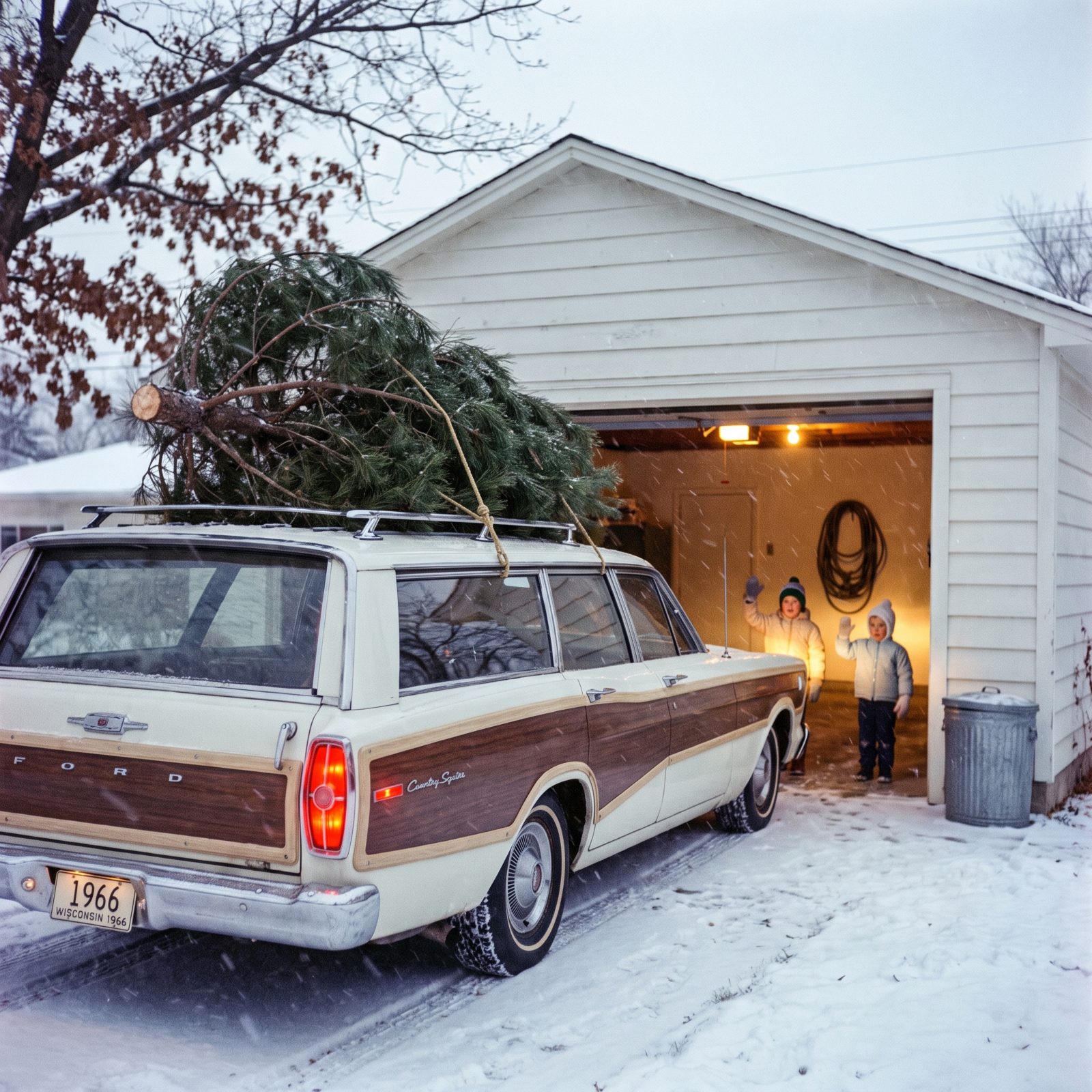 The Station Wagon Backing Into the Garage With the Tree Still Attached