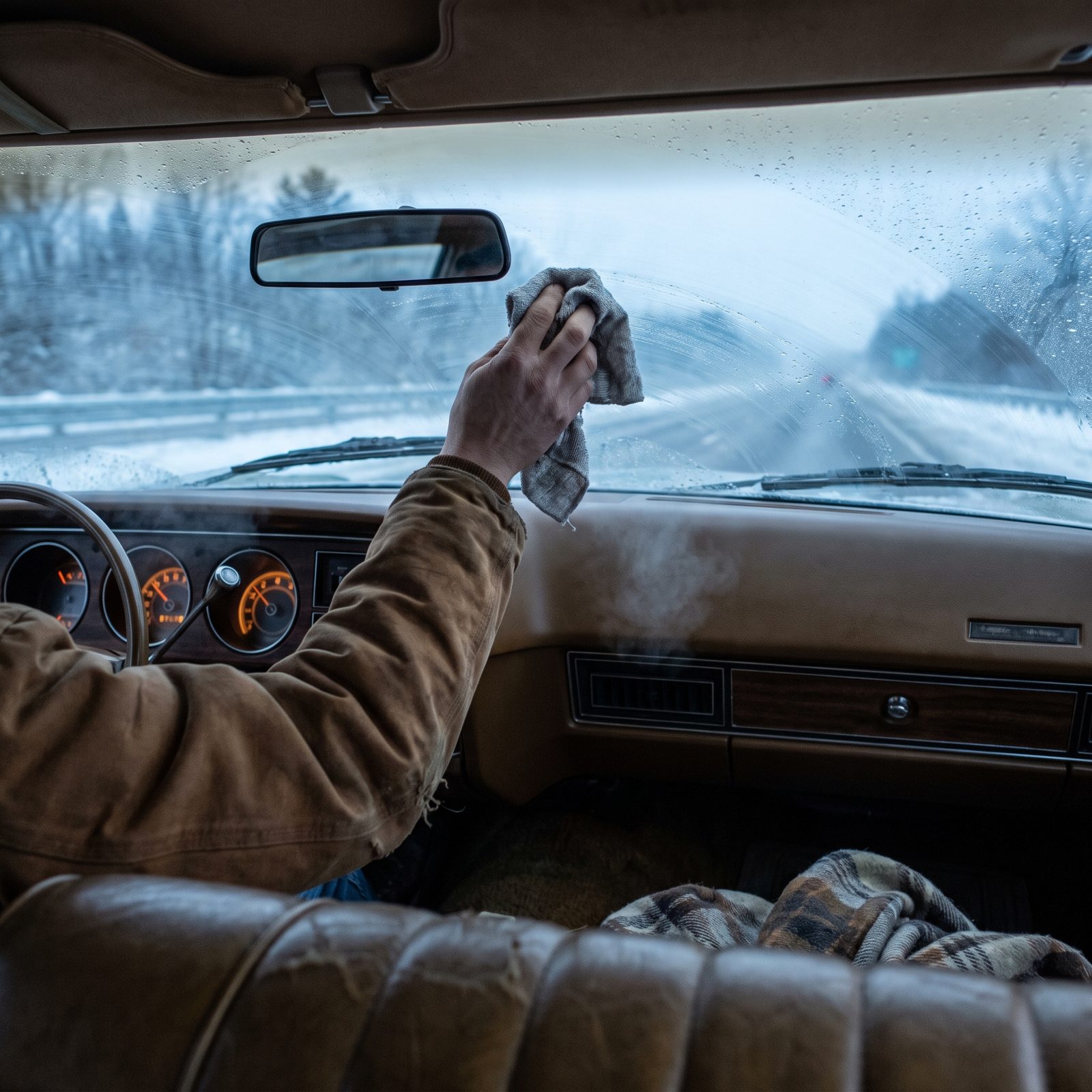 Swiping Condensation From the Glass With a Rag While Rolling