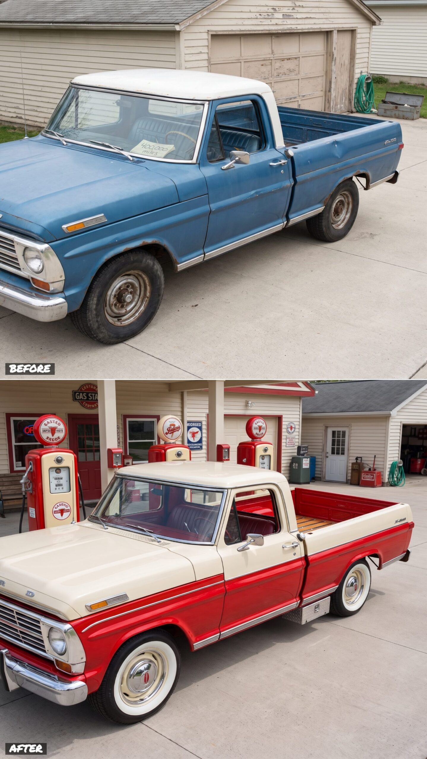 Two-Tone '50s Gas-Station Tribute in Cream and Fire-Engine Red