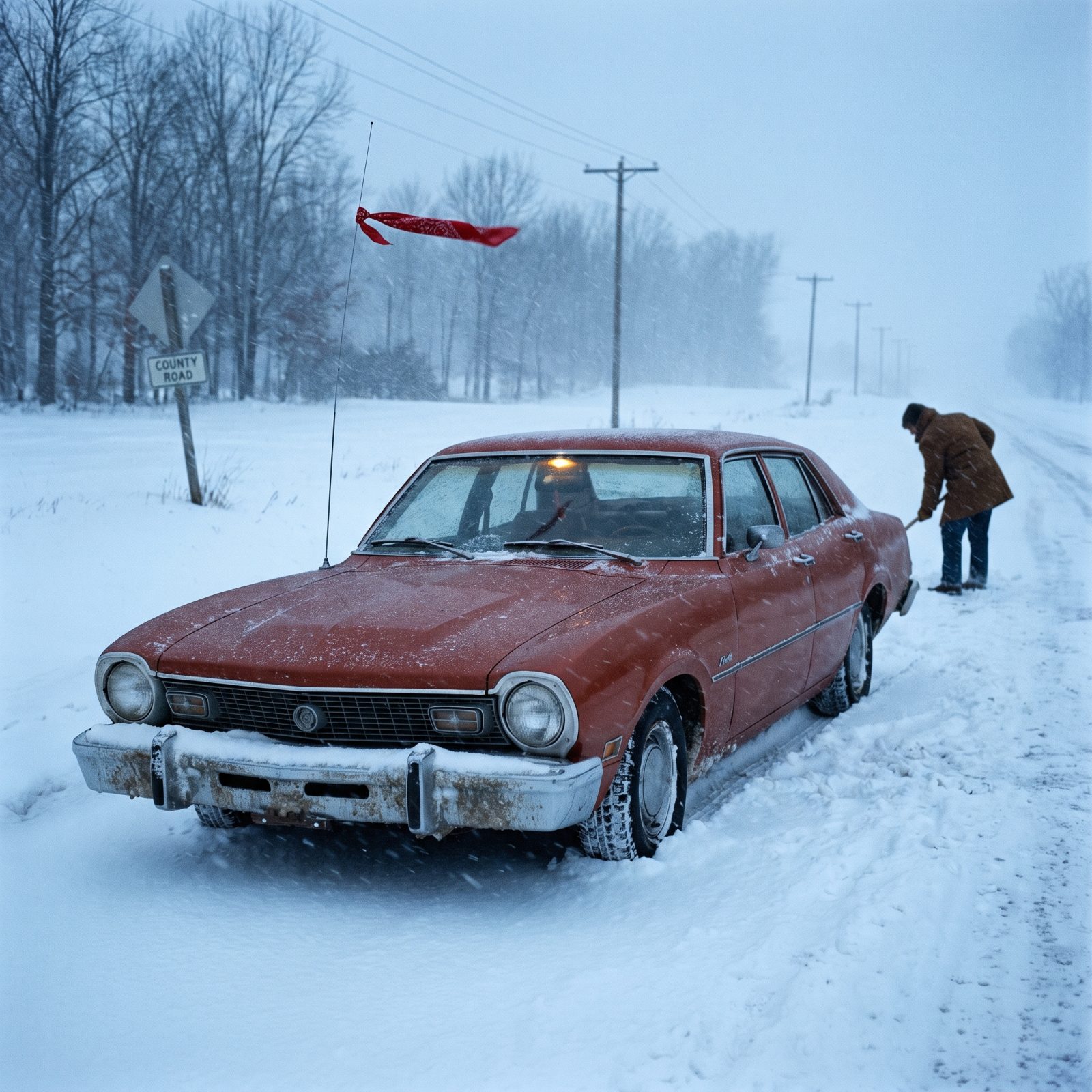 Tying a Bright Cloth to the Radio Antenna So the Plow Could Find You