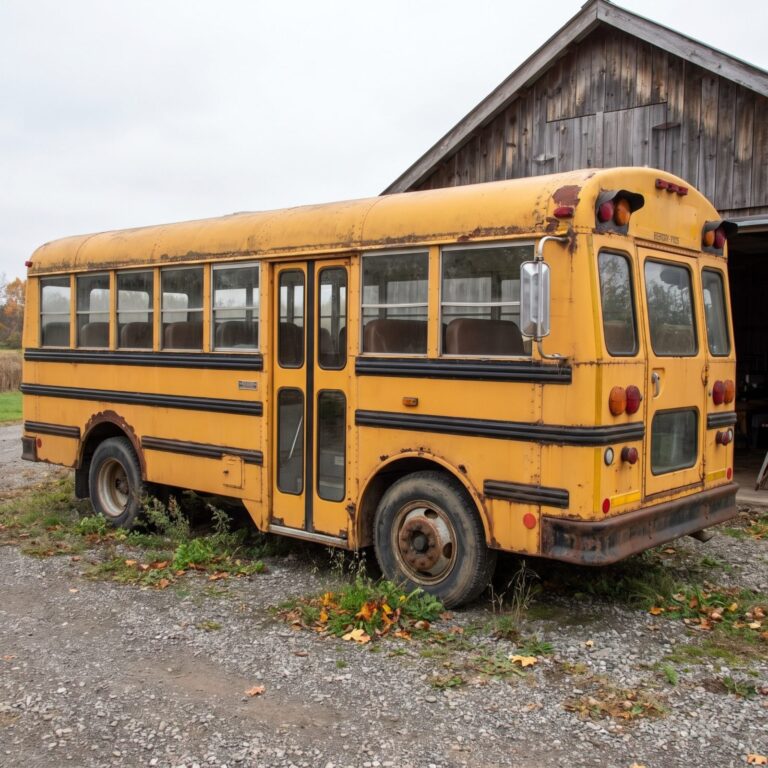 We Took This Photo of a Rusted 1970s School Bus and Transformed It Into a One-Bedroom Home With a Rooftop Deck: 24 Before &
