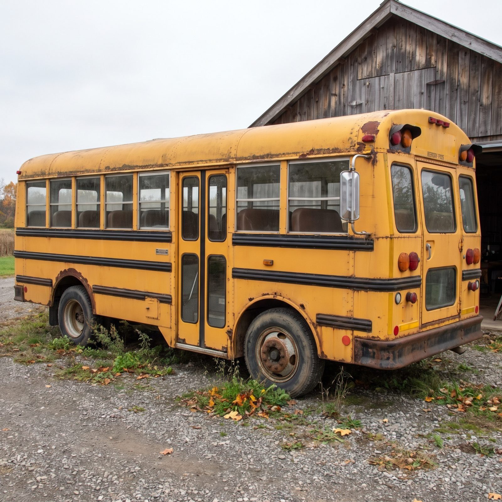 We Took This Photo of a Rusted 1970s School Bus and Transformed It Into a One-Bedroom Home With a Rooftop Deck: 24 Before & Afters