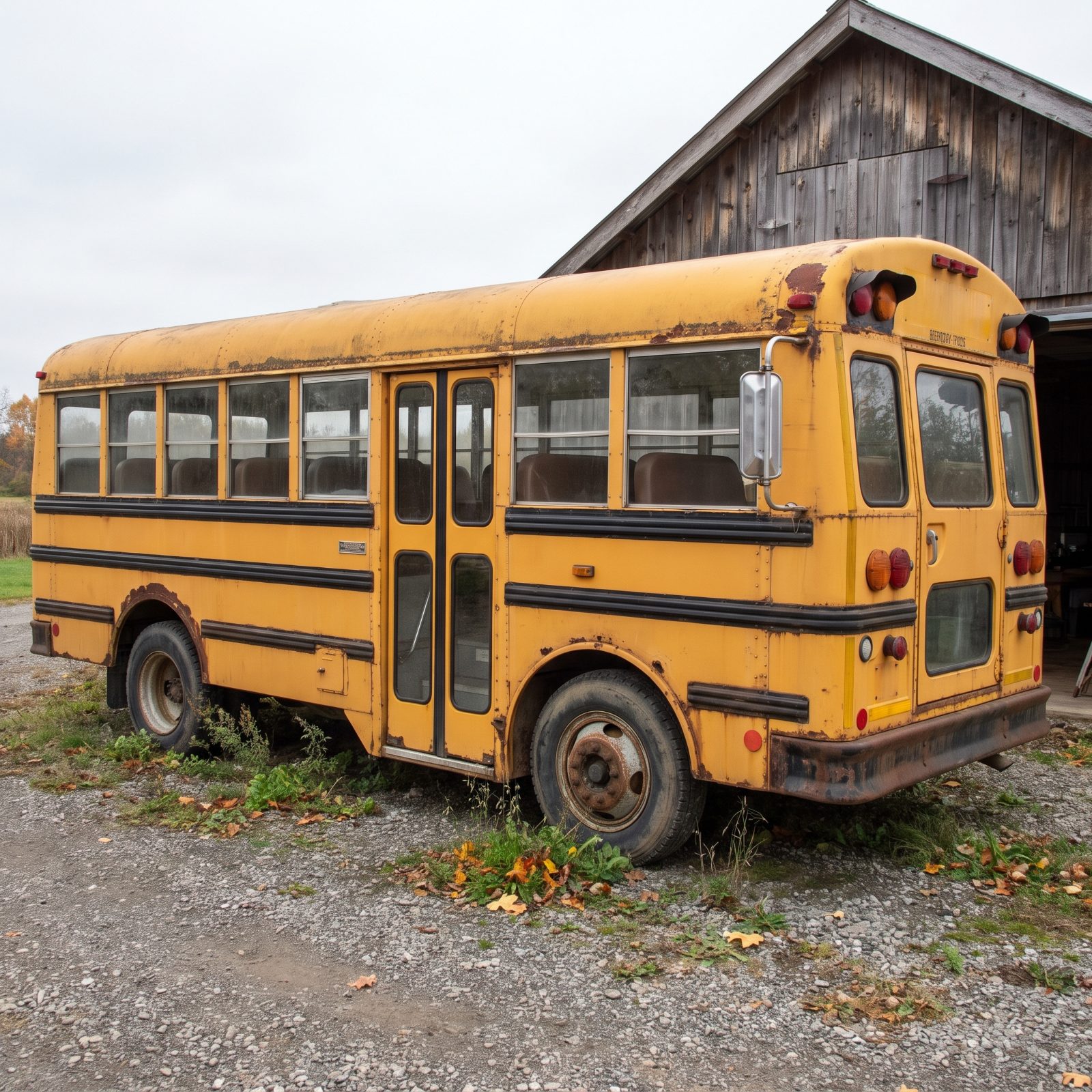 We Took This Photo of a Rusted 1970s School Bus and Transformed It Into a One-Bedroom Home With a Rooftop Deck: 24 Before & Afters - Before