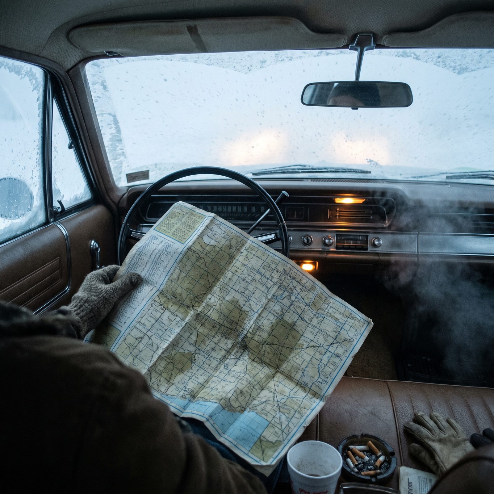 Wrestling a Folding Paper Road Map Open While the World Went White