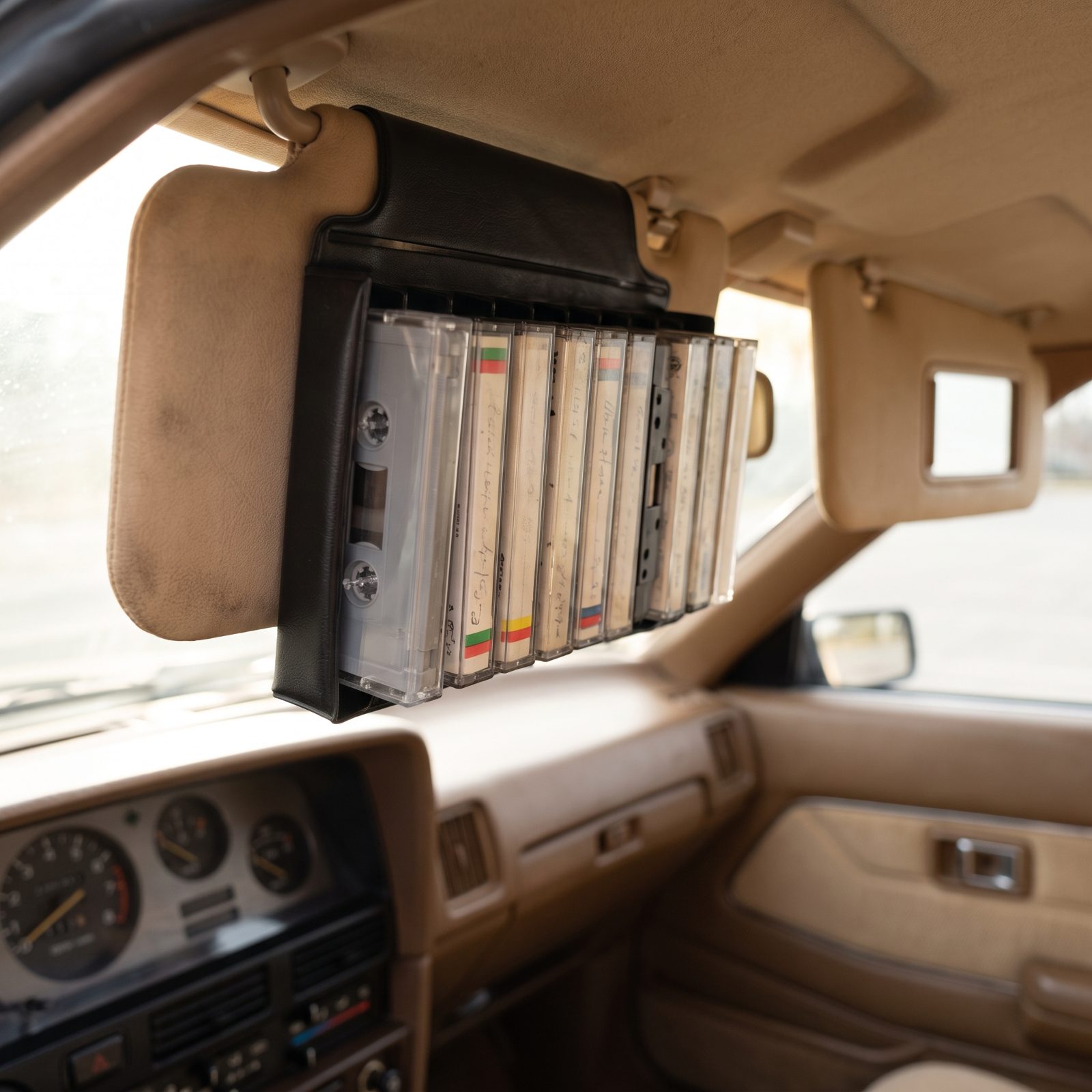 The Cassette Holder Clipped to the Sun Visor