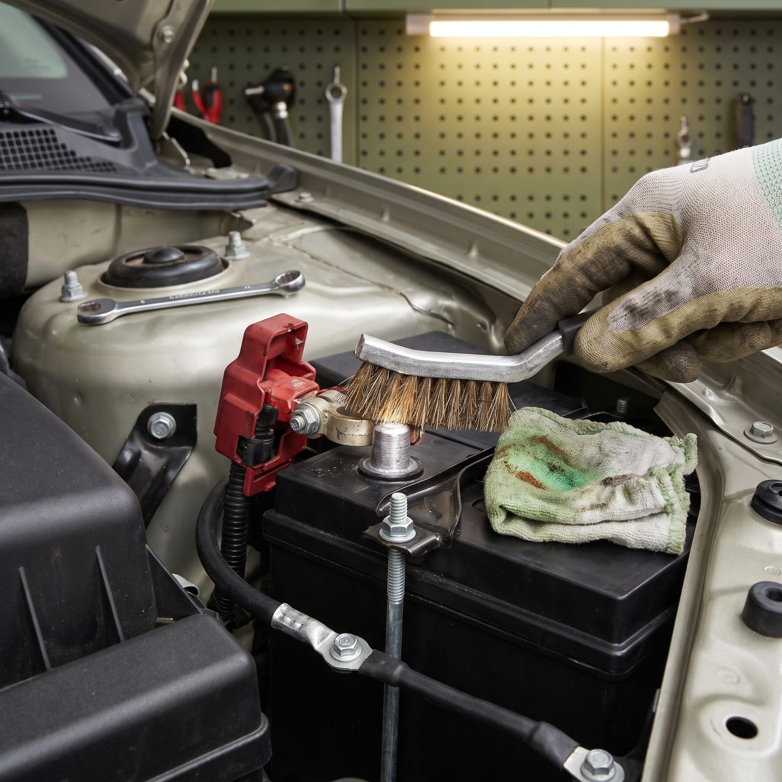 Clean and Tighten the Battery Terminals, Hold-Down, and Grounds