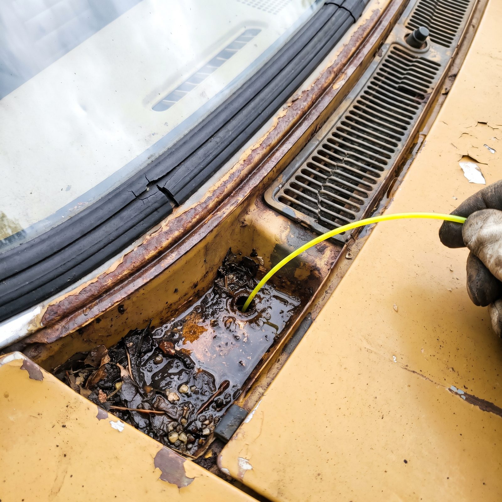 Clear Cowl Drains With Flexible Nylon Line to Prevent Hidden Rust
