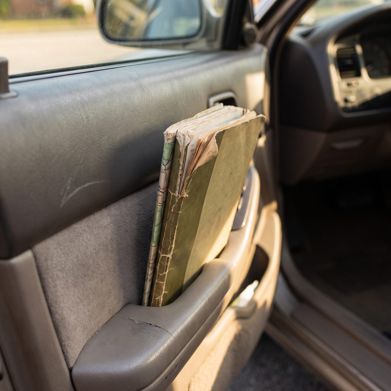 A Current Paper Road Atlas Riding in the Door Pocket