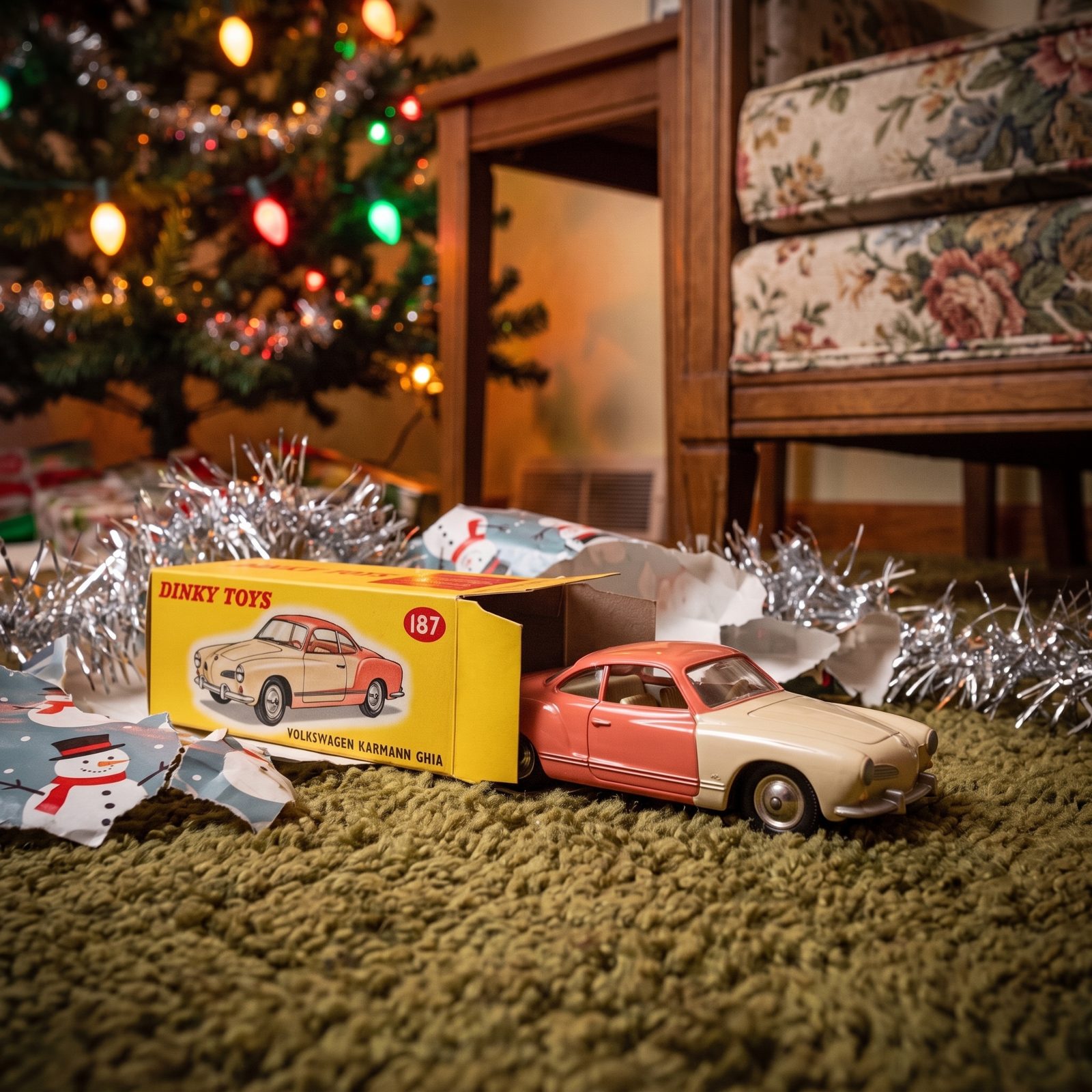 The Dinky Toys Volkswagen Karmann Ghia in Its Little Yellow Box