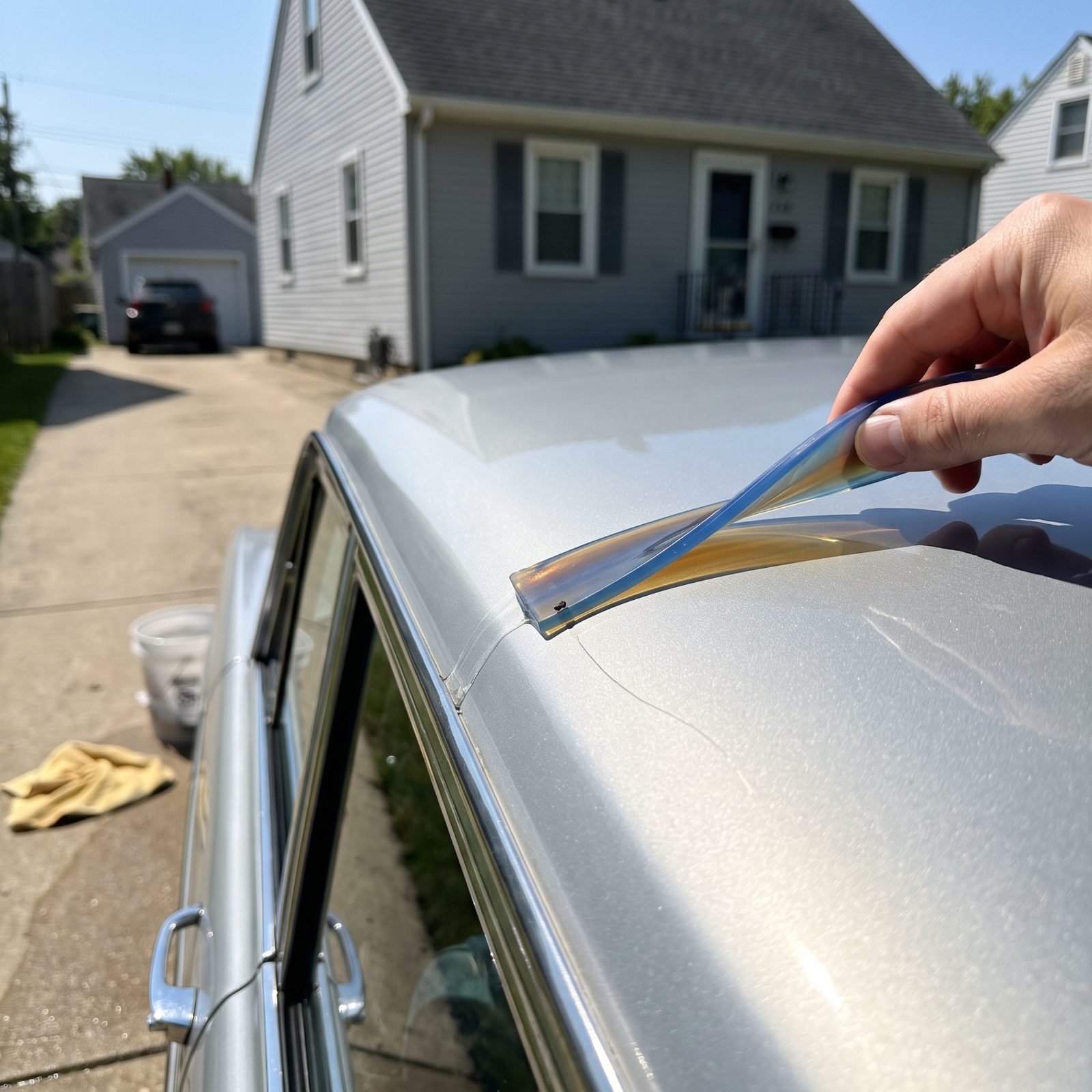 Dragging a Silicone Water Blade Across the Paint
