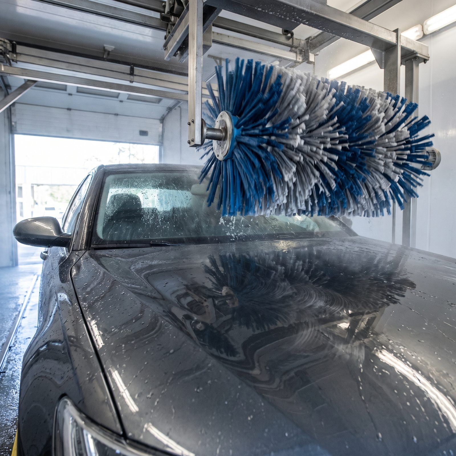 Driving Through an Automatic Wash With Spinning Brushes