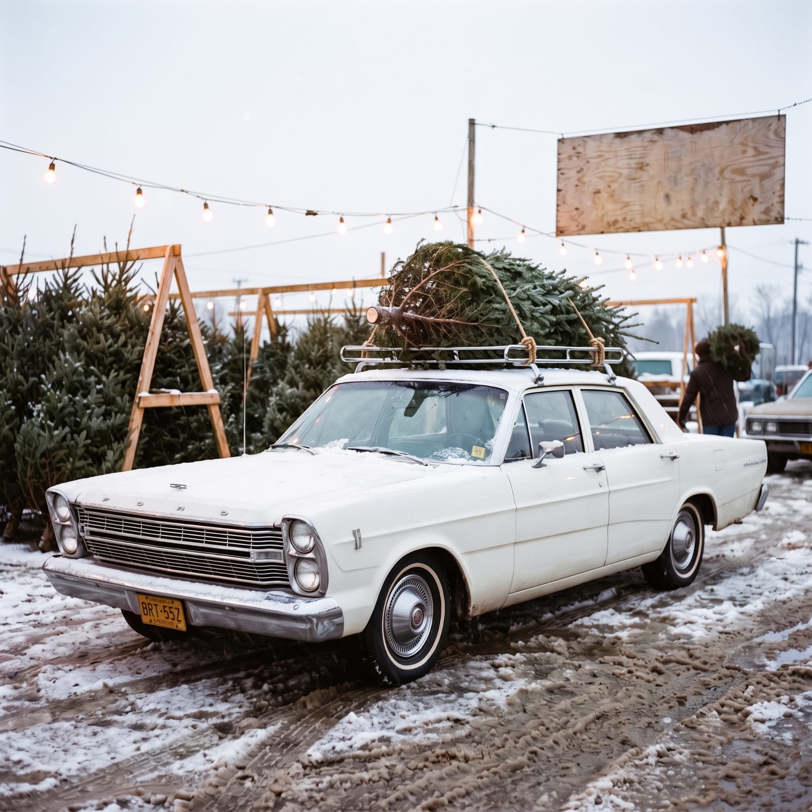 The Ford Galaxie With a Tree on a Metal Roof Rack