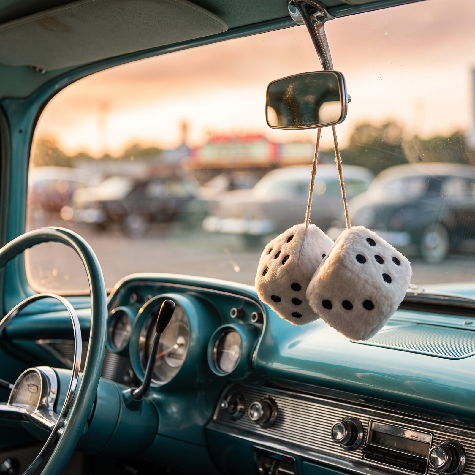 Fuzzy Dice Swinging From the Rearview Mirror