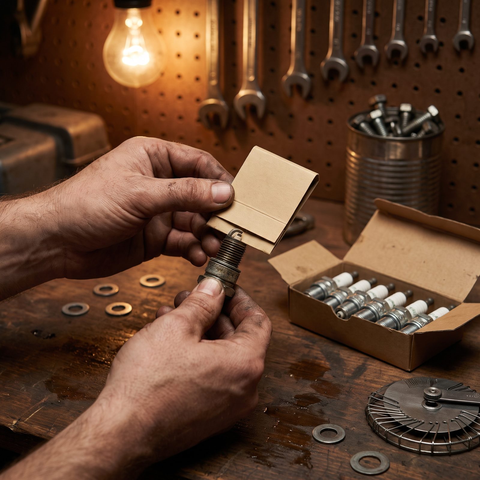 Gapping Spark Plugs With the Cover Off a Matchbook