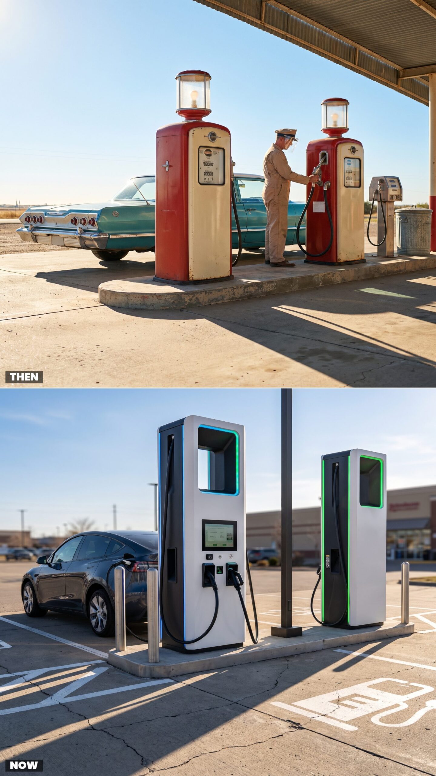 Gasoline-Only Islands vs. EV Fast-Charging Stalls