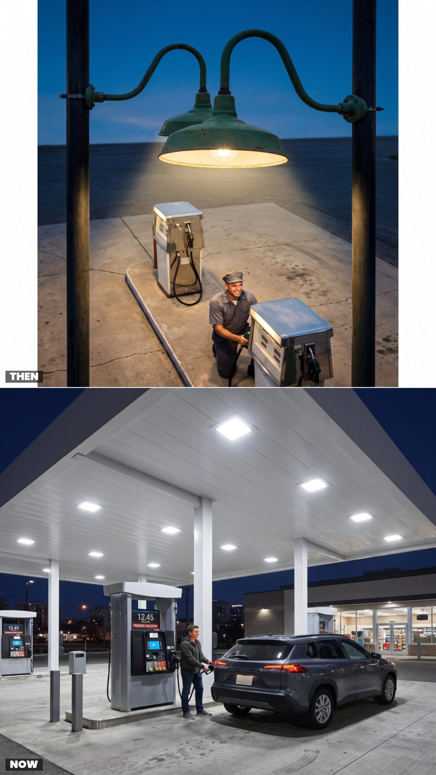 Gooseneck Floodlights vs. Flat-Panel Canopy Lighting