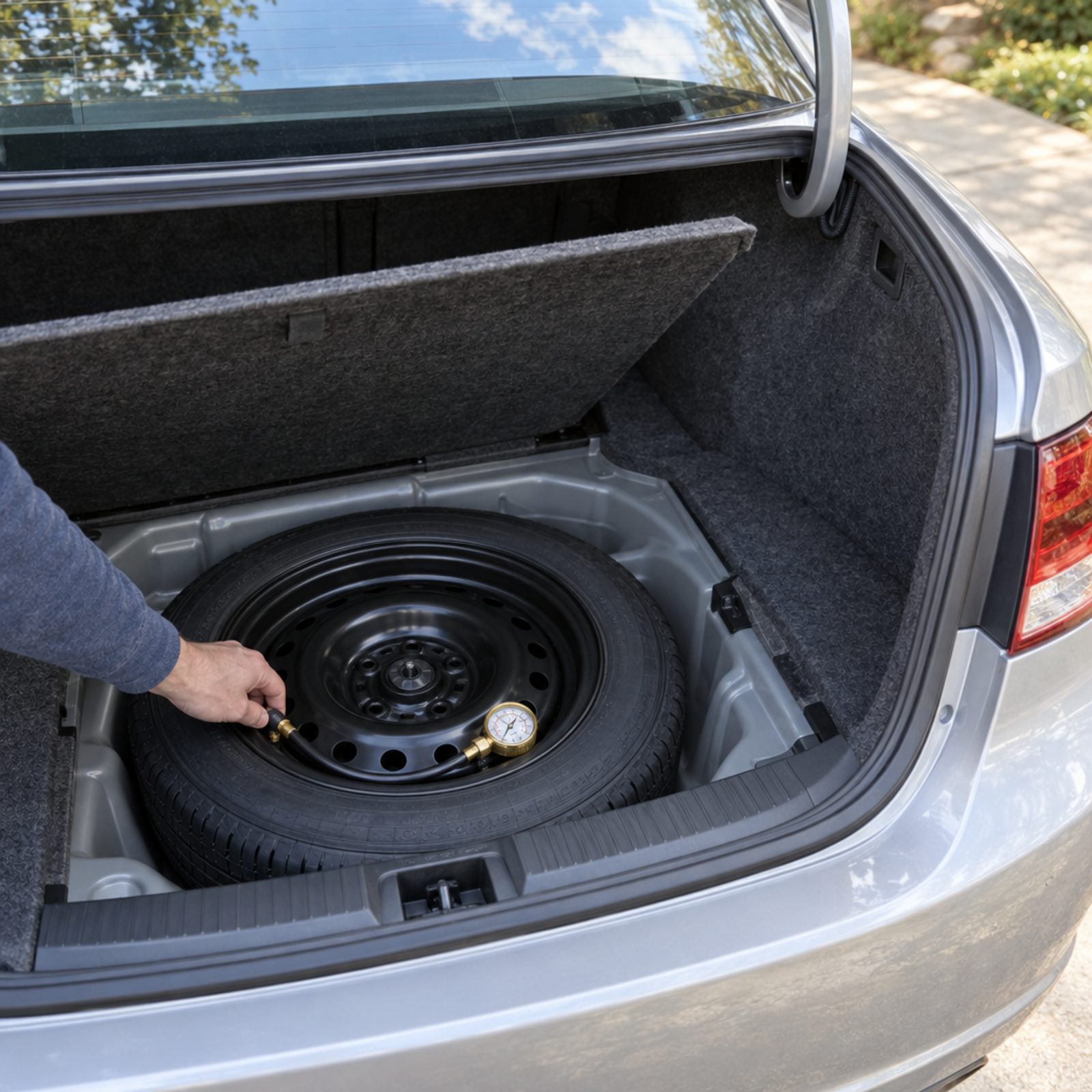 Inflate and Inspect the Spare Tire