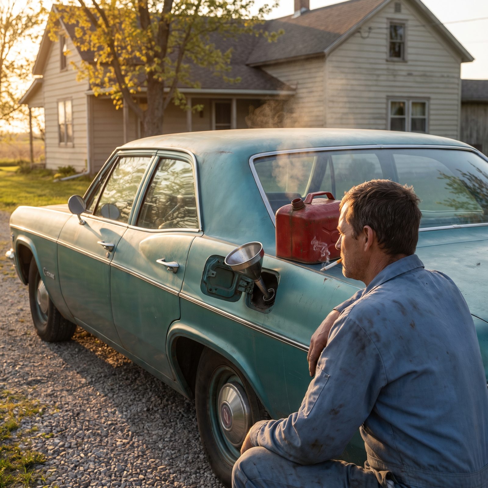 Lighting a Cigarette While Leaning Over an Open Gas Tank