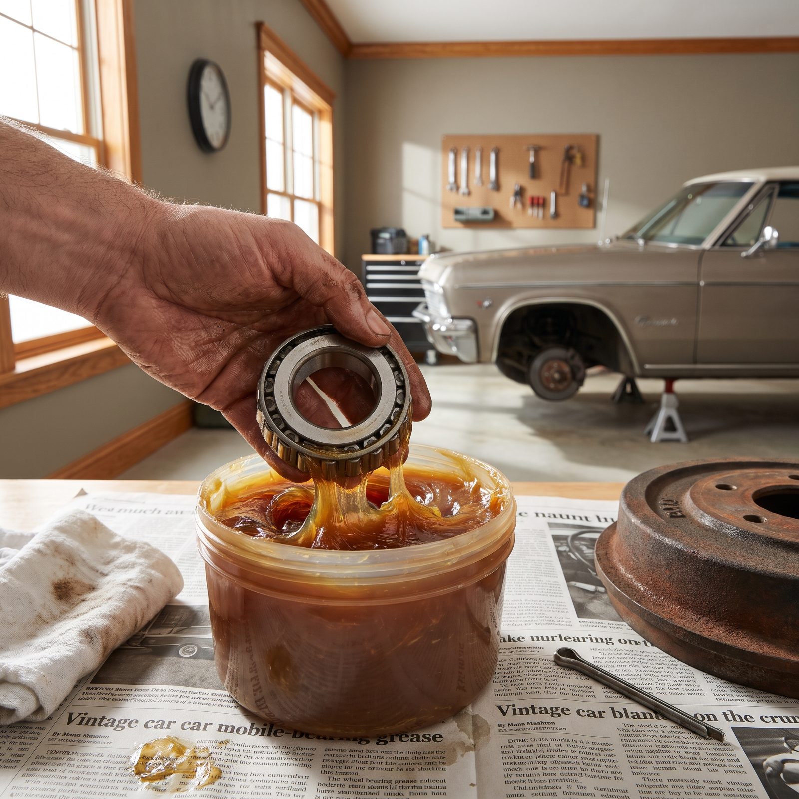 Packing Wheel Bearings by Hand With a Tub of Grease