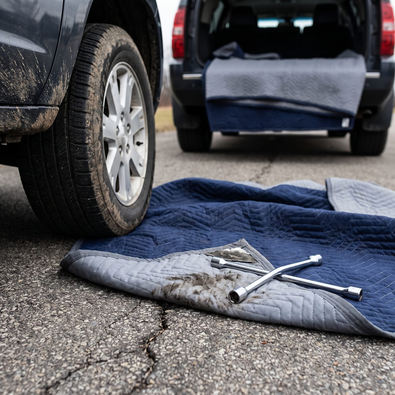 A Padded Moving Blanket for Cargo and Roadside Work