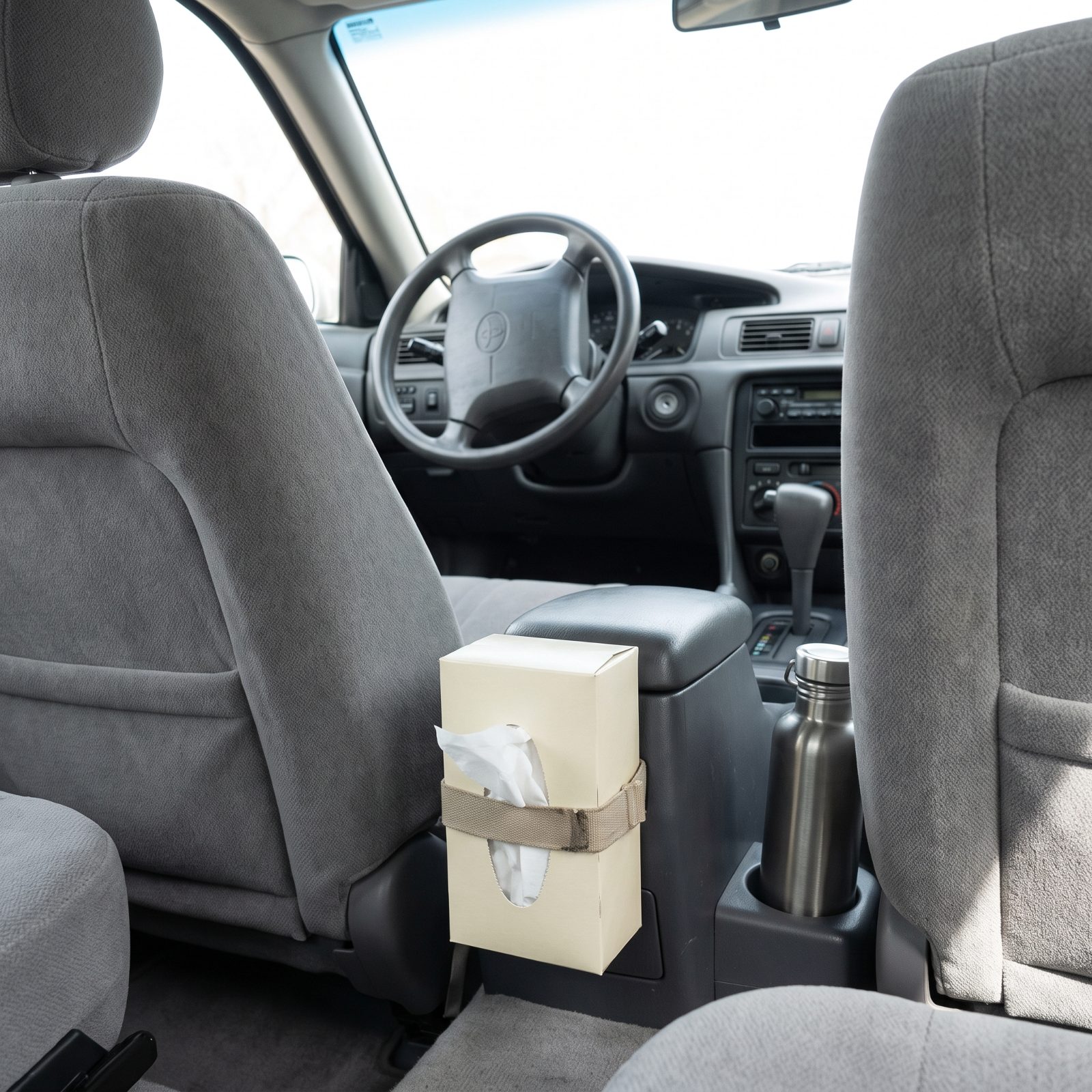 A Pop-Up Tissue Box Belted Into Reach