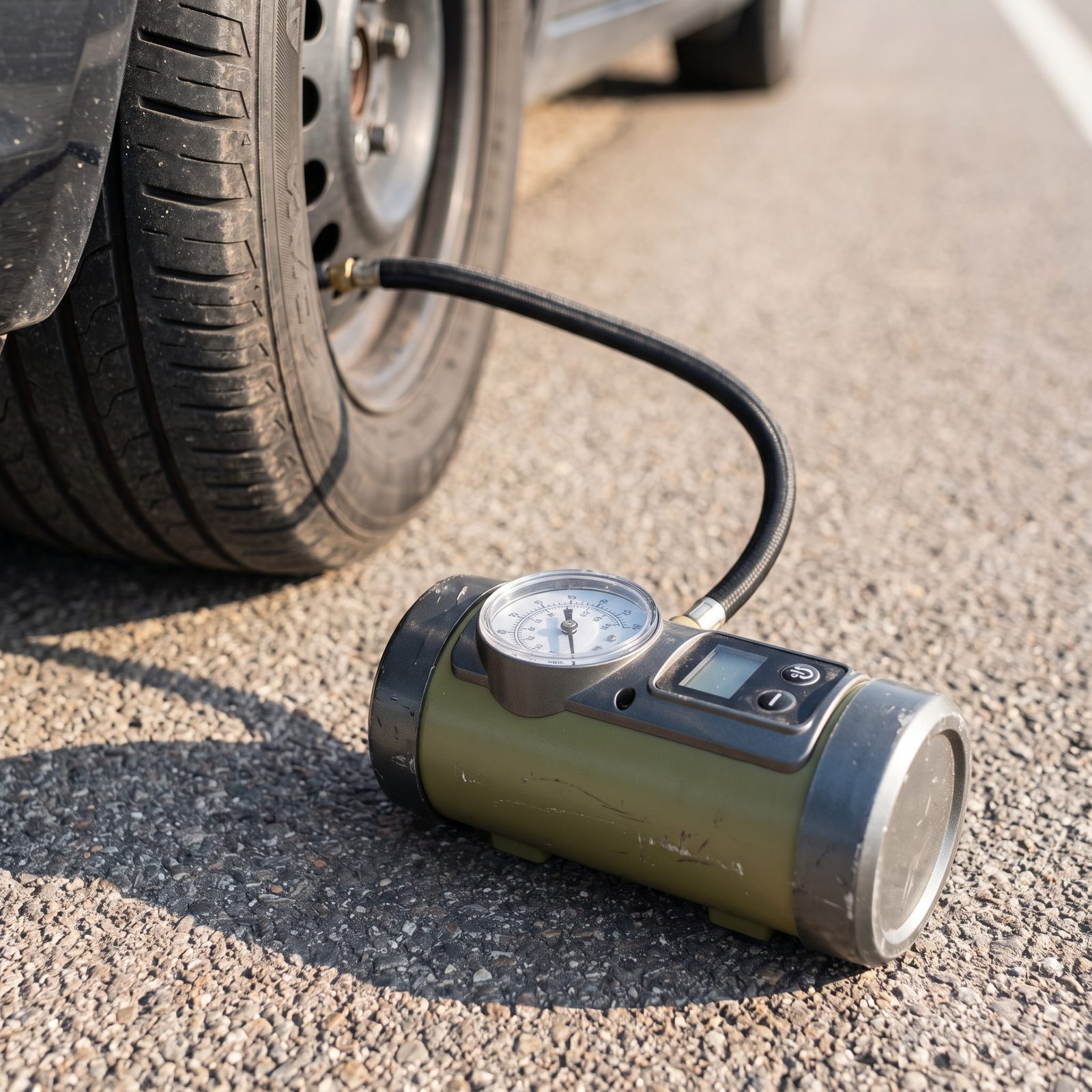 A Portable Tire Inflator With a Preset Auto-Shutoff