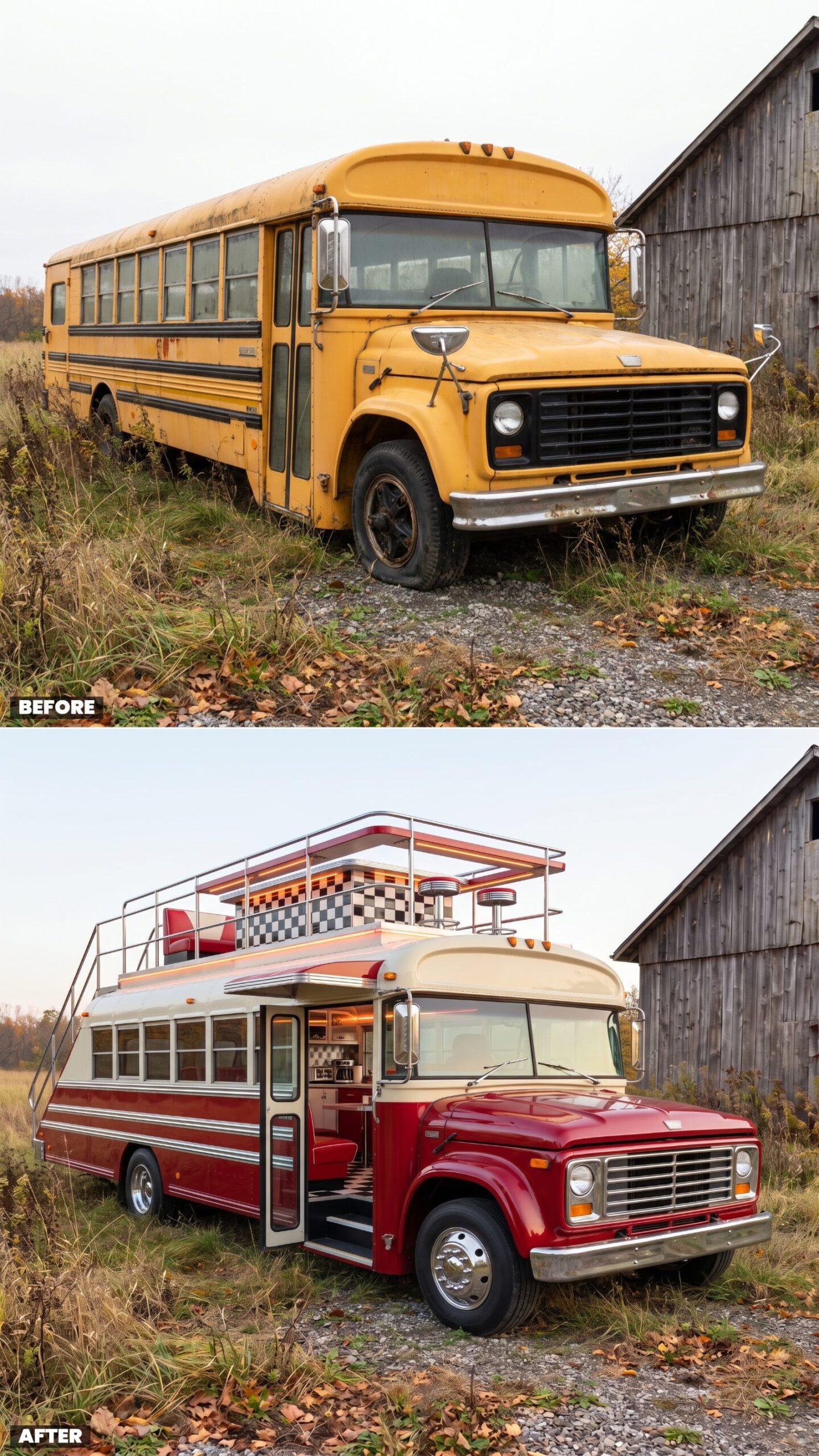 Retro Diner Cruiser with a Neon-Lit Sky Bar
