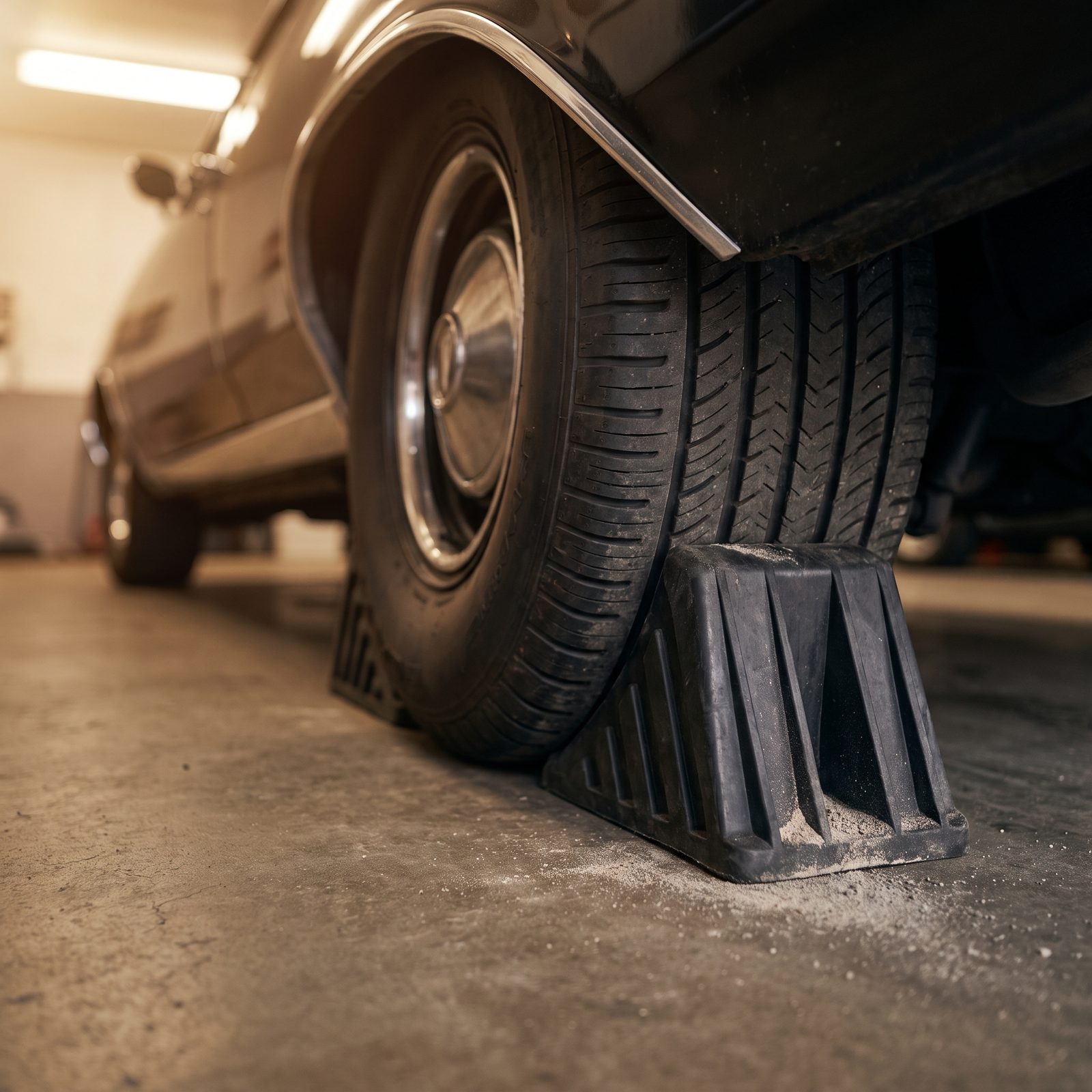 Rubber Wheel Chocks for the Wheels Still on the Ground