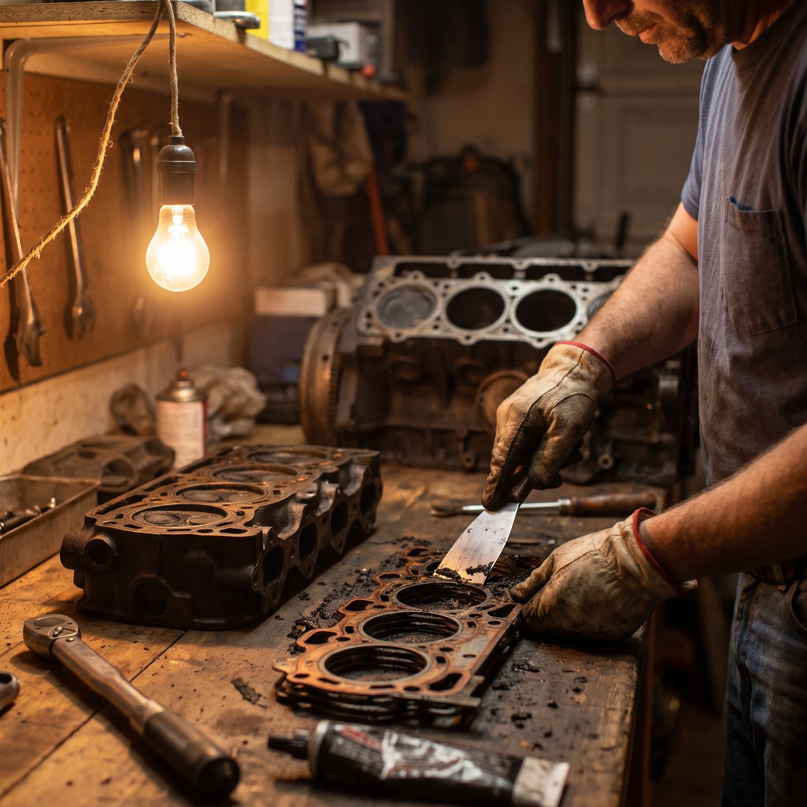 Scraping an Old Head Gasket Clean and Bolting It Right Back On