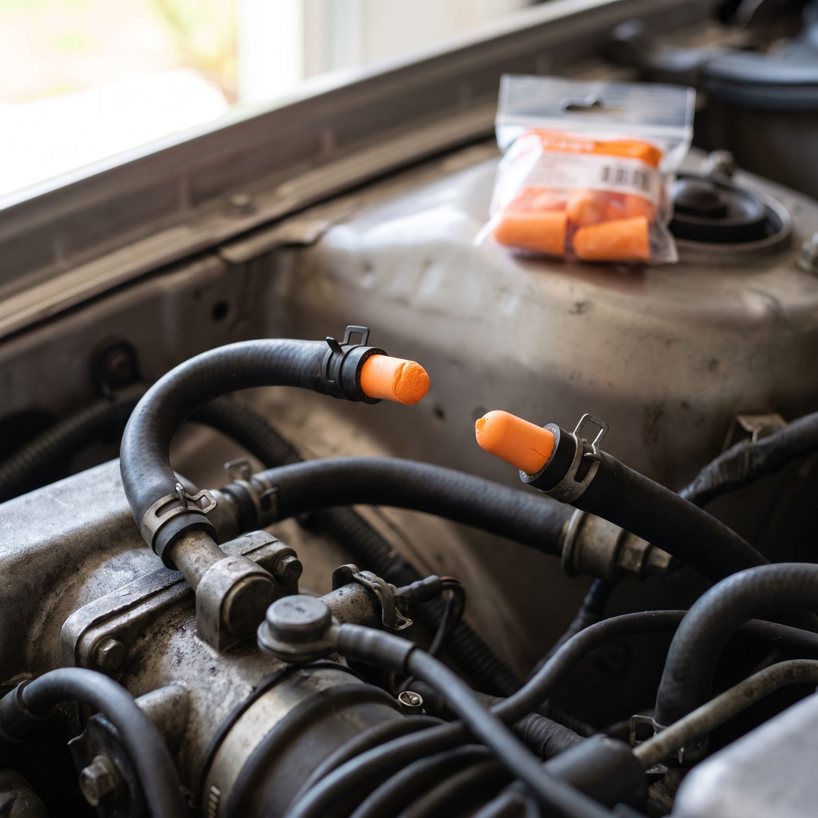 Seal Open Hoses With Clean Foam Earplugs
