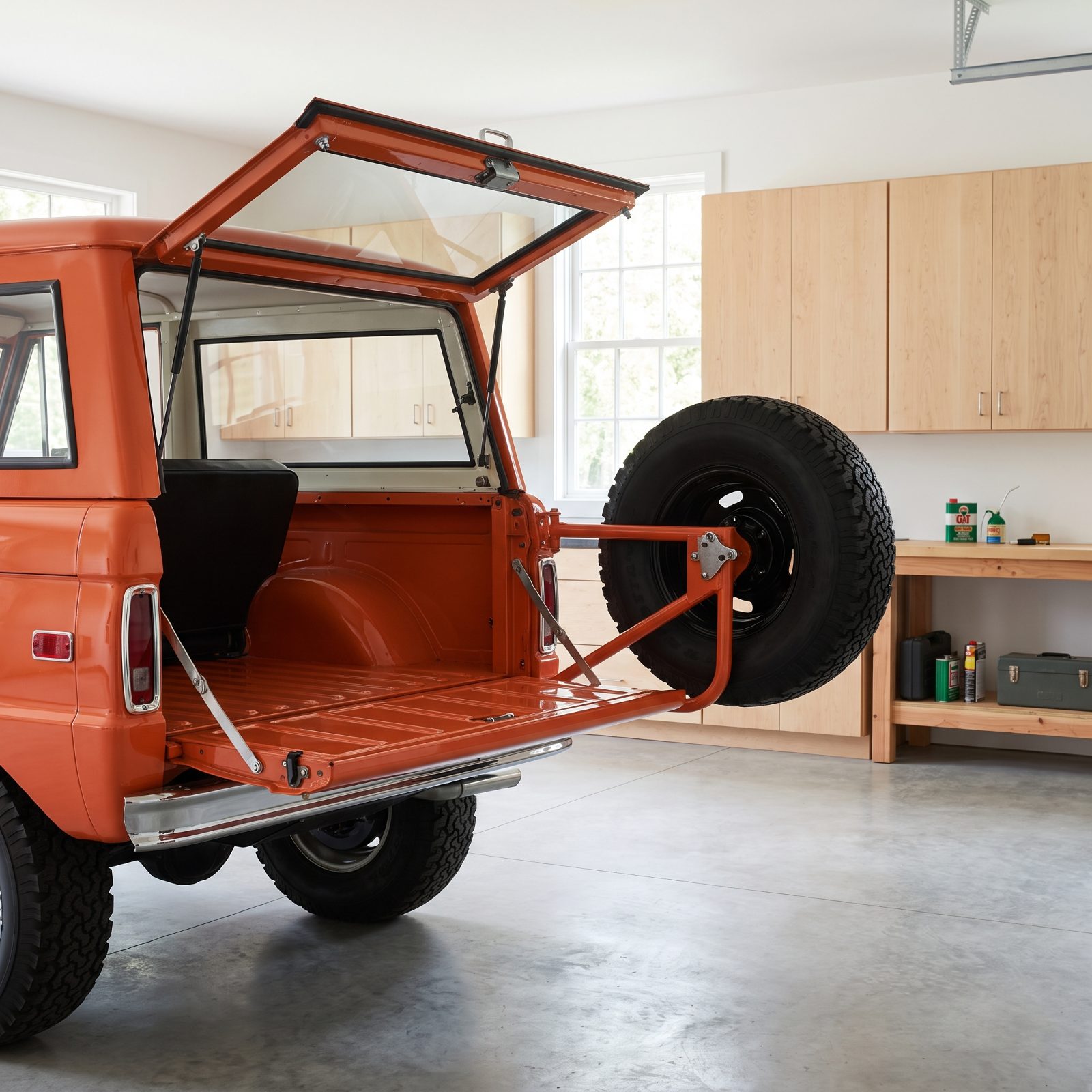 Swing-Away Spare-Tire Carriers, Full Cargo Access With the Spare Outside