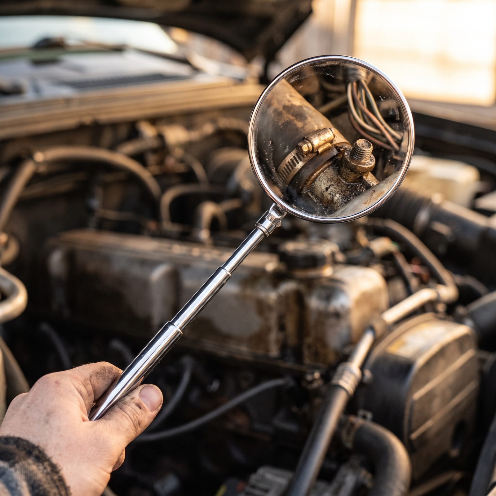 Telescoping Inspection Mirror for Seeing Behind Components
